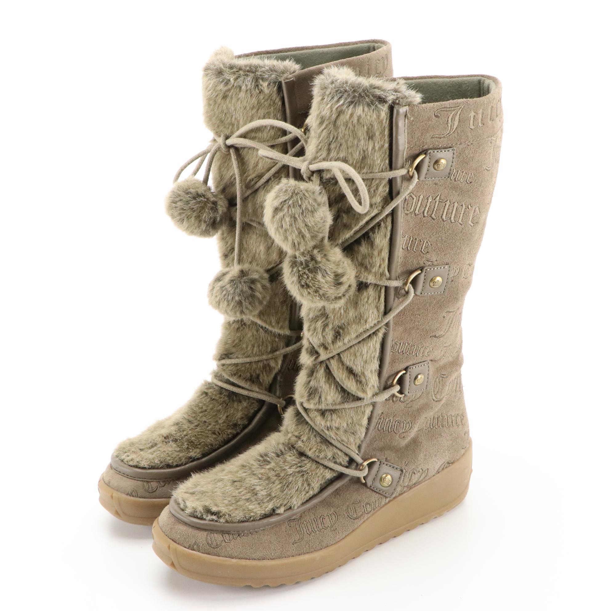 Juicy Couture Leather Harness Boots and Faux Fur Wedge Boots