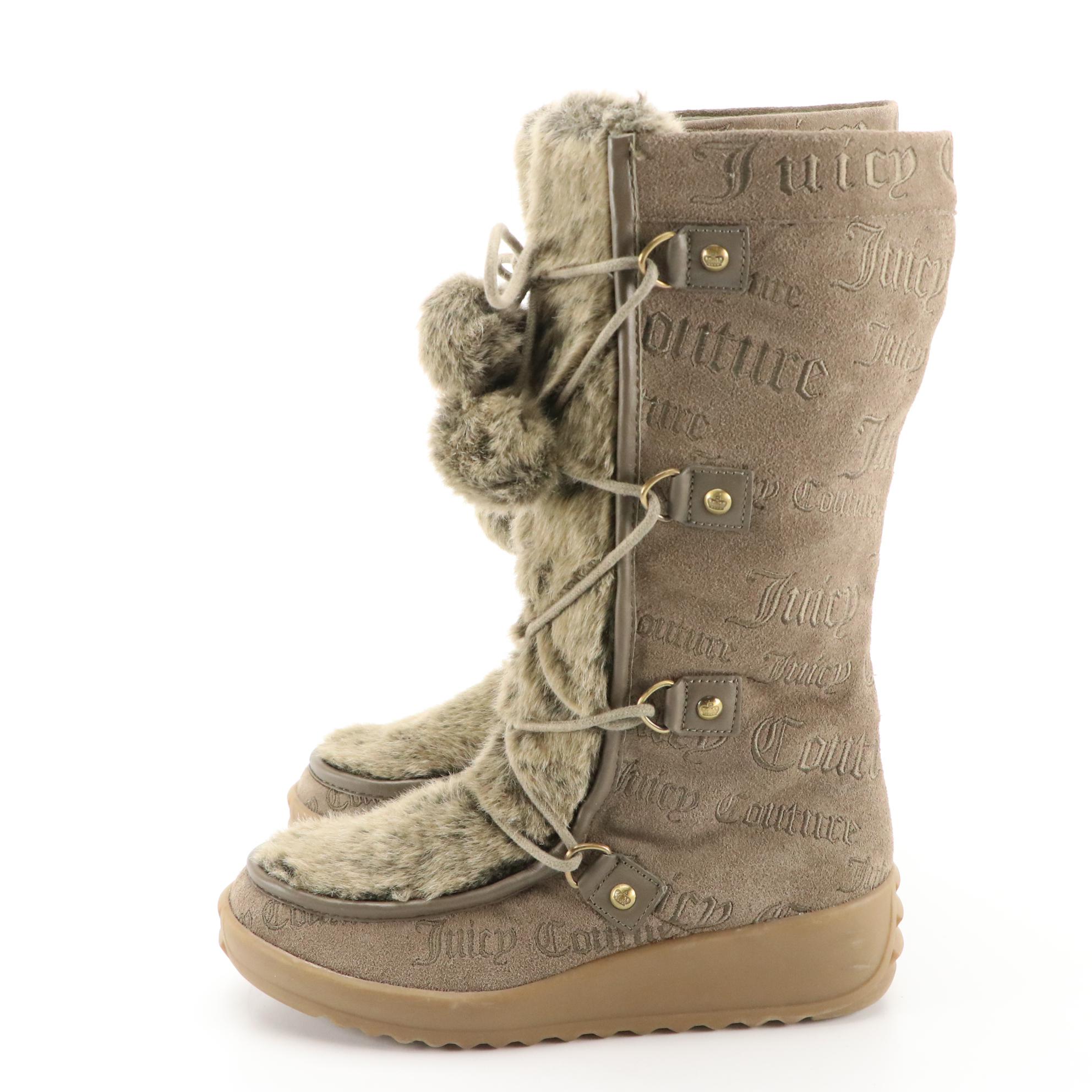 Juicy Couture Leather Harness Boots and Faux Fur Wedge Boots