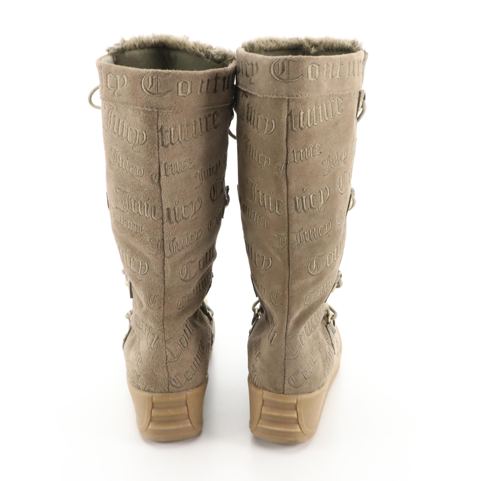 Juicy Couture Leather Harness Boots and Faux Fur Wedge Boots