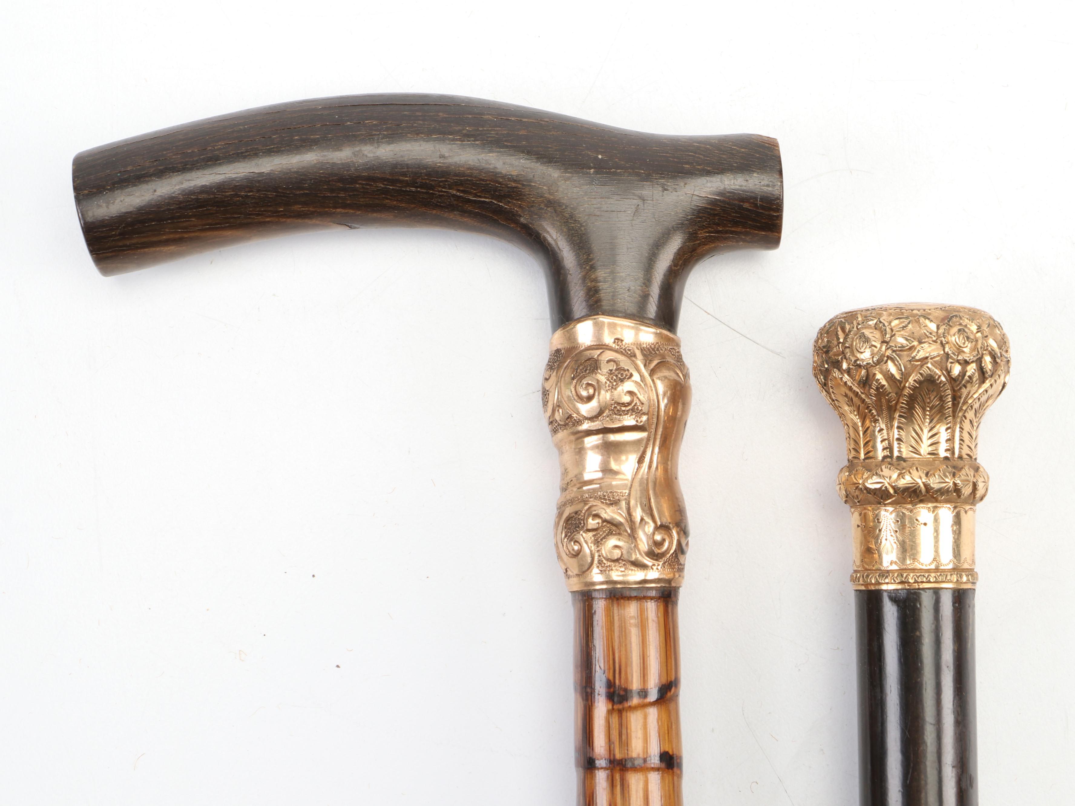 Late Victorian Canes with Gold-Plated Knob and Ferrule
