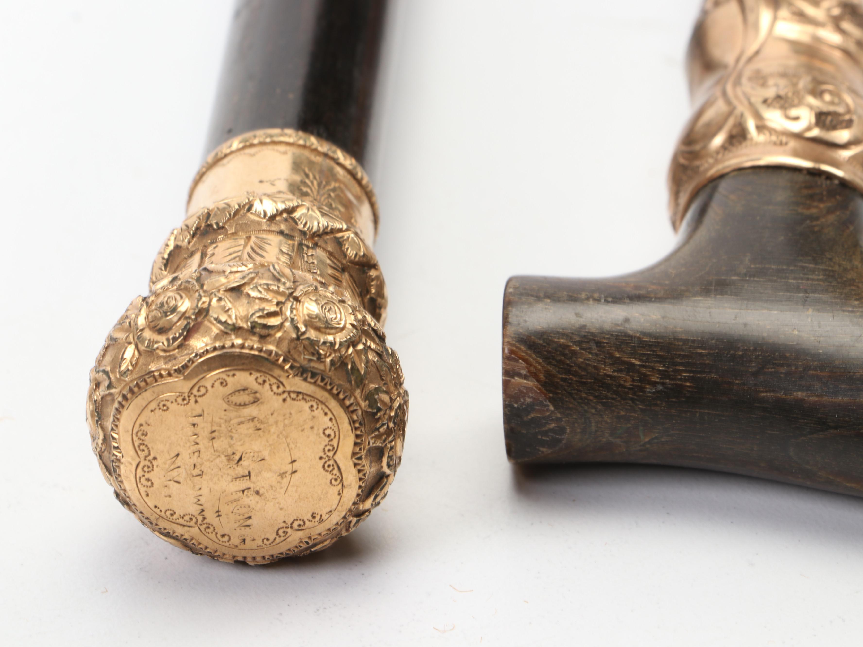Late Victorian Canes with Gold-Plated Knob and Ferrule