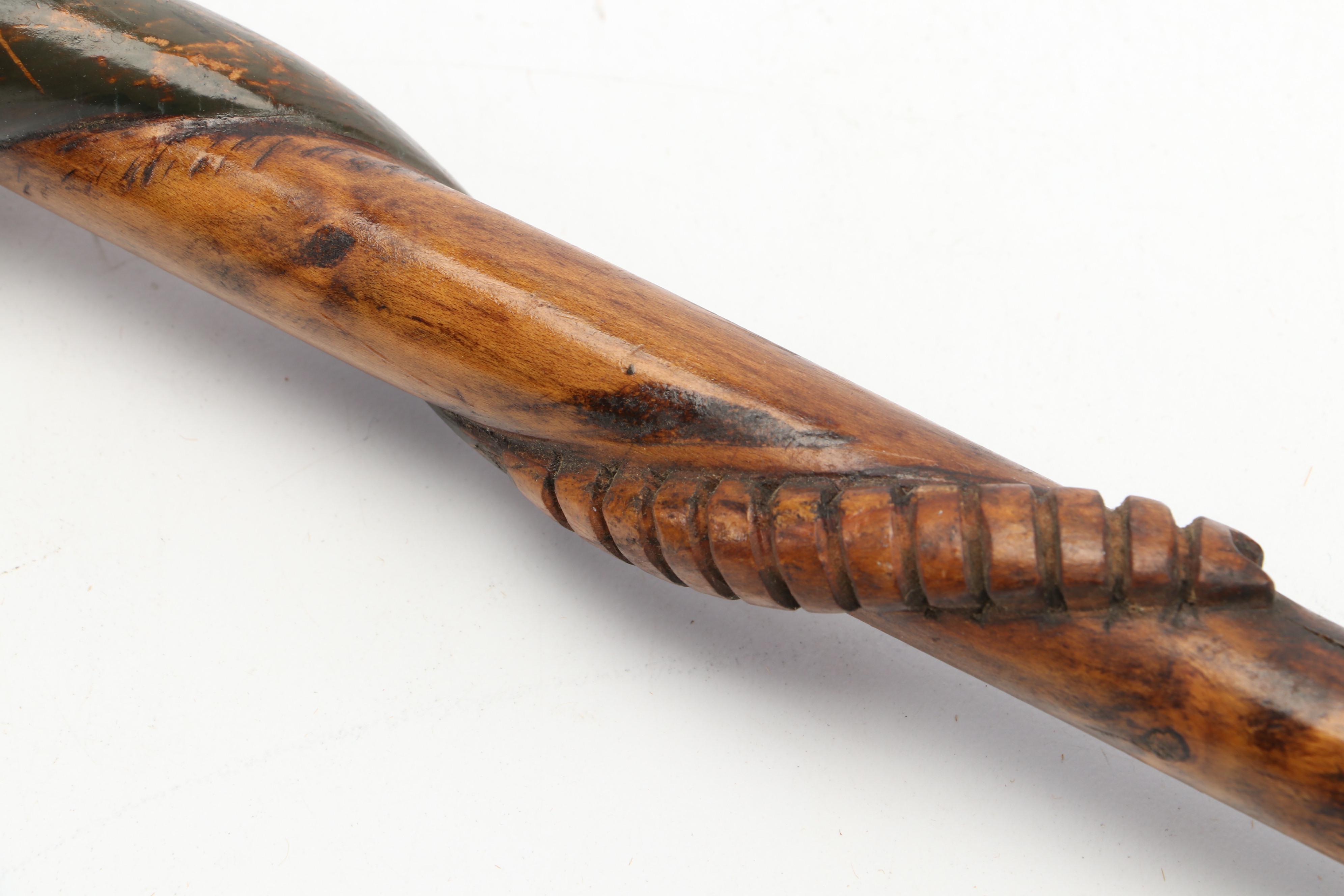 Appalachian Folk Art Carved Wooden Rattlesnake Cane