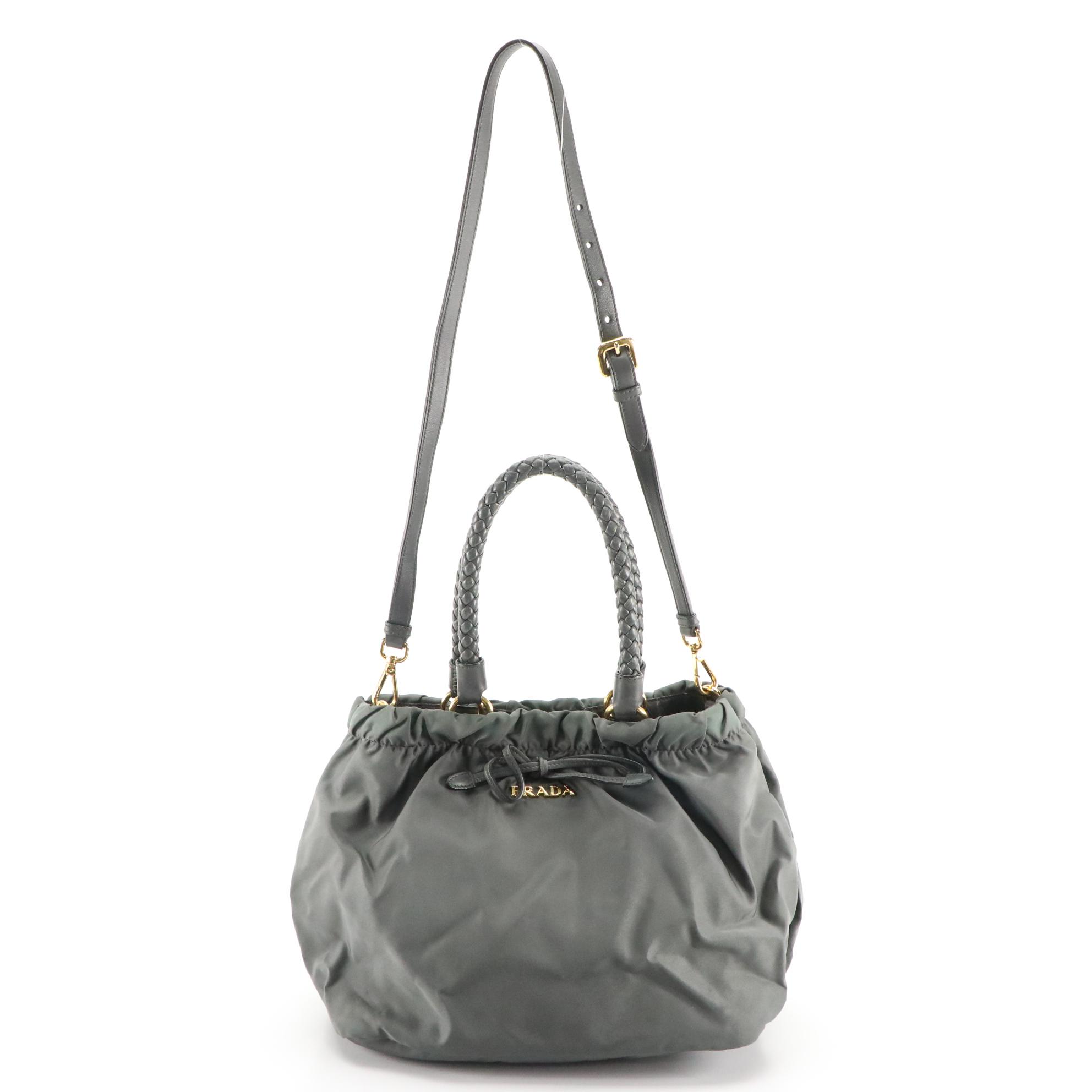 Prada Ribbon 2Way Tessuto Satchel in Gray Nylon and Leather