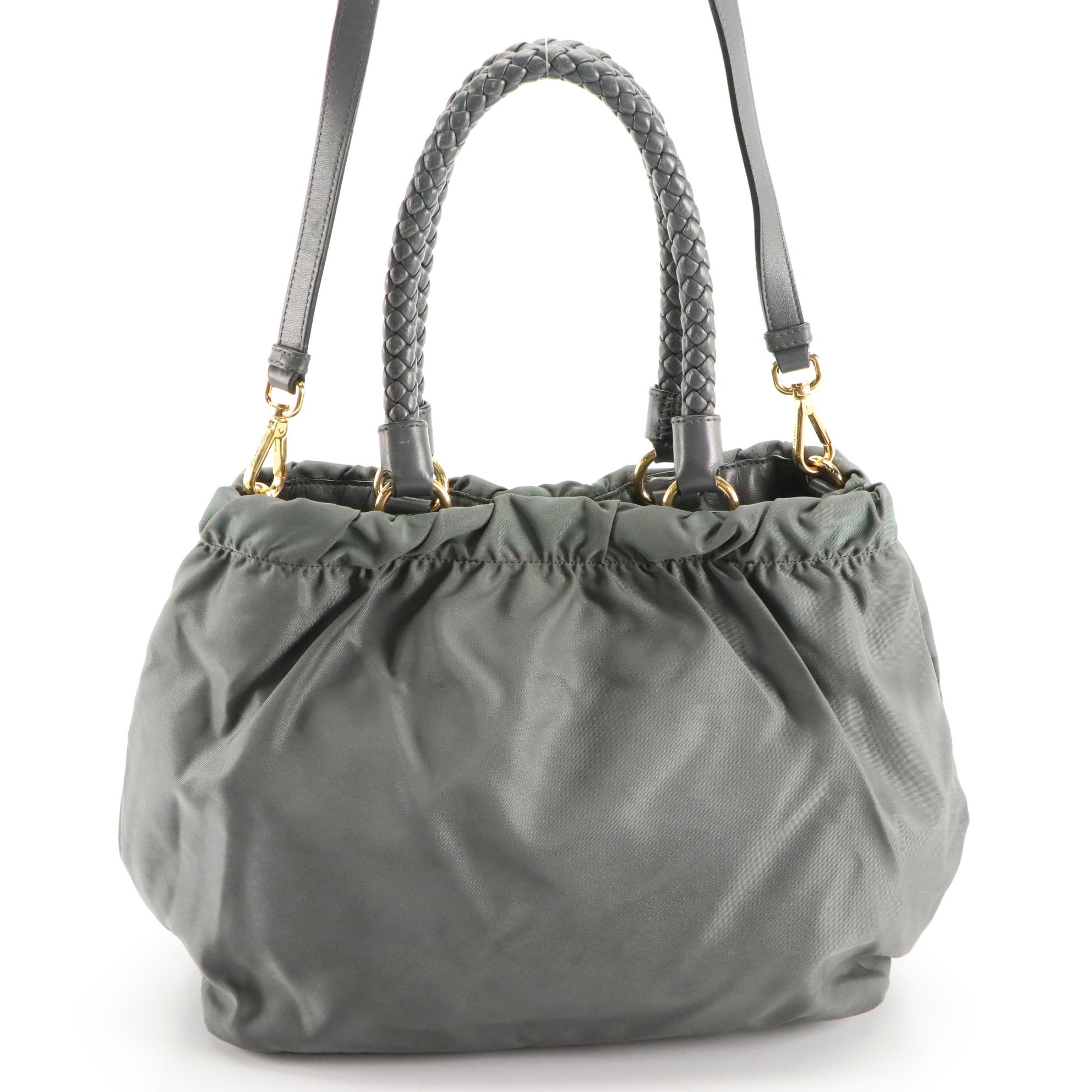 Prada Ribbon 2Way Tessuto Satchel in Gray Nylon and Leather