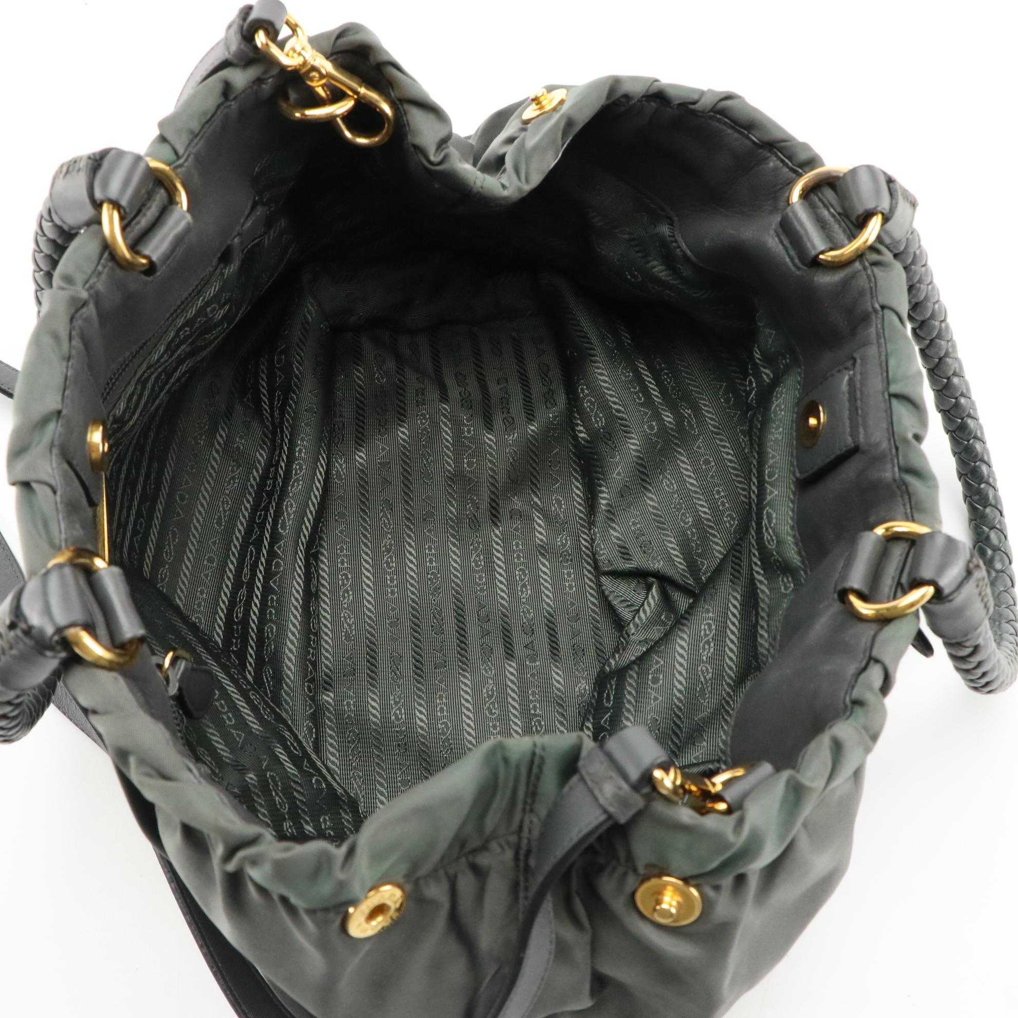 Prada Ribbon 2Way Tessuto Satchel in Gray Nylon and Leather