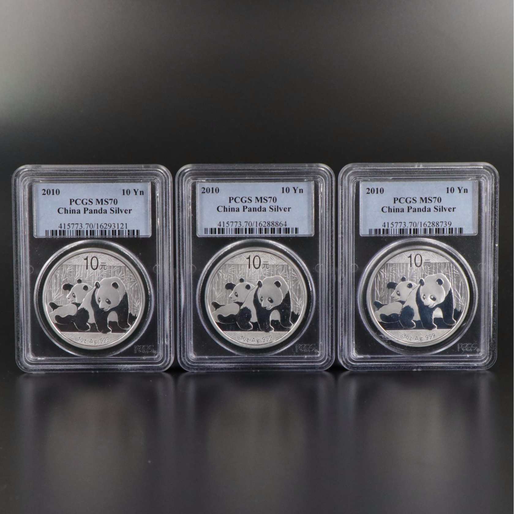 Three PCGS Graded MS70 2010 China Silver Panda Coins | EBTH