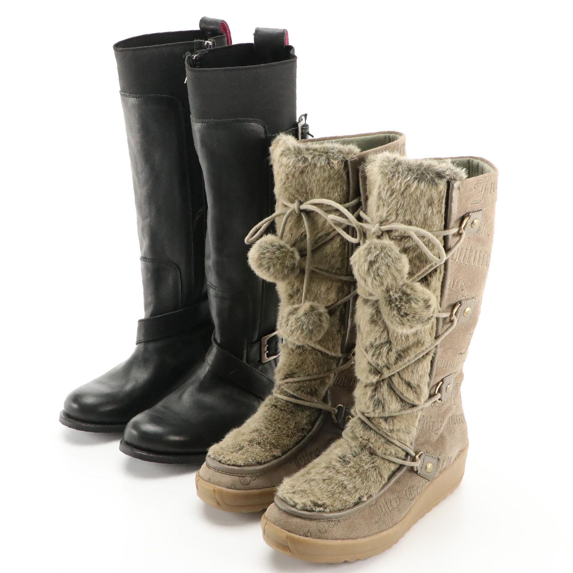 Juicy Couture Leather Harness Boots and Faux Fur Wedge Boots