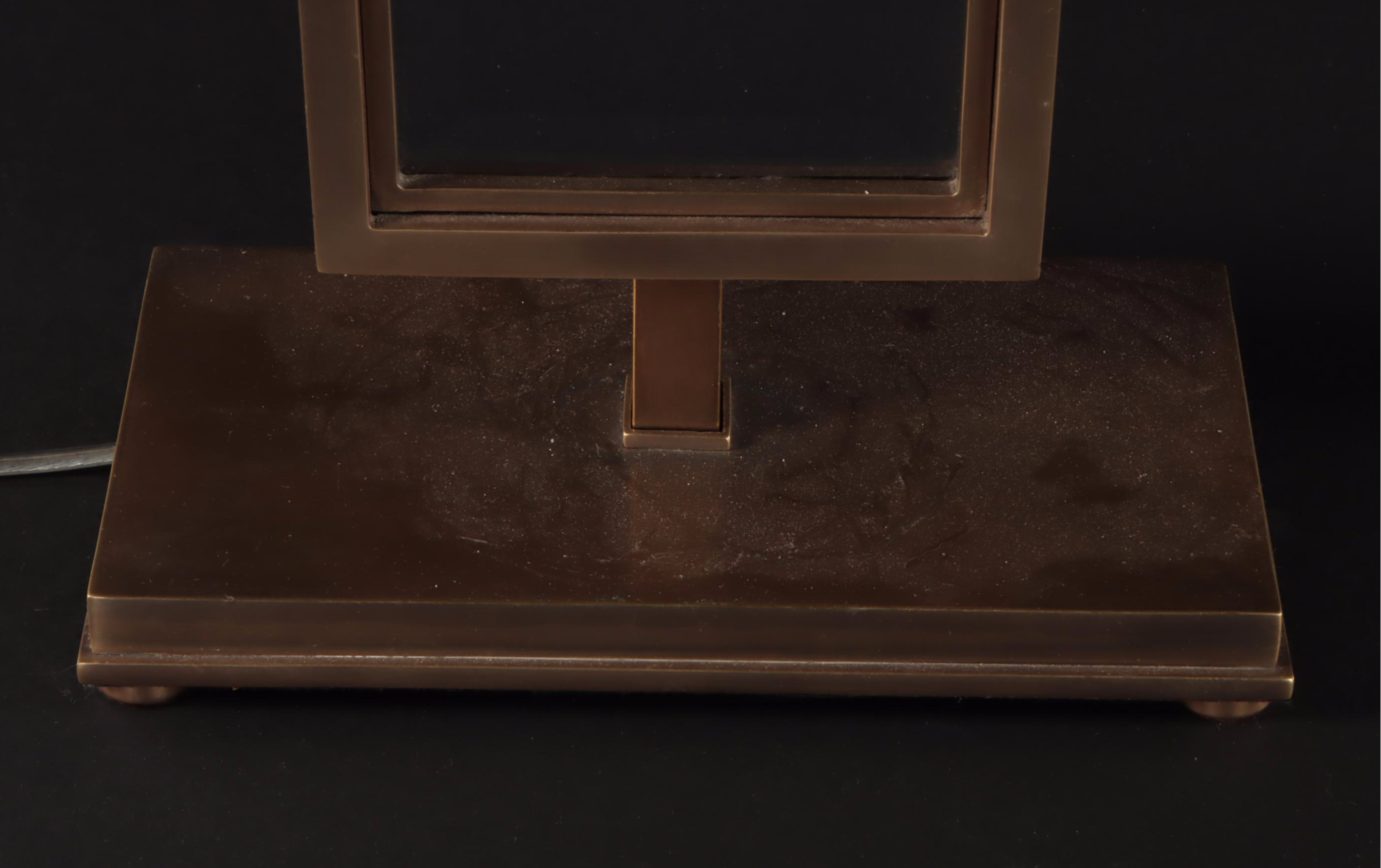 Contemporary Brass Rectangle Table Lamps With Cube Shades