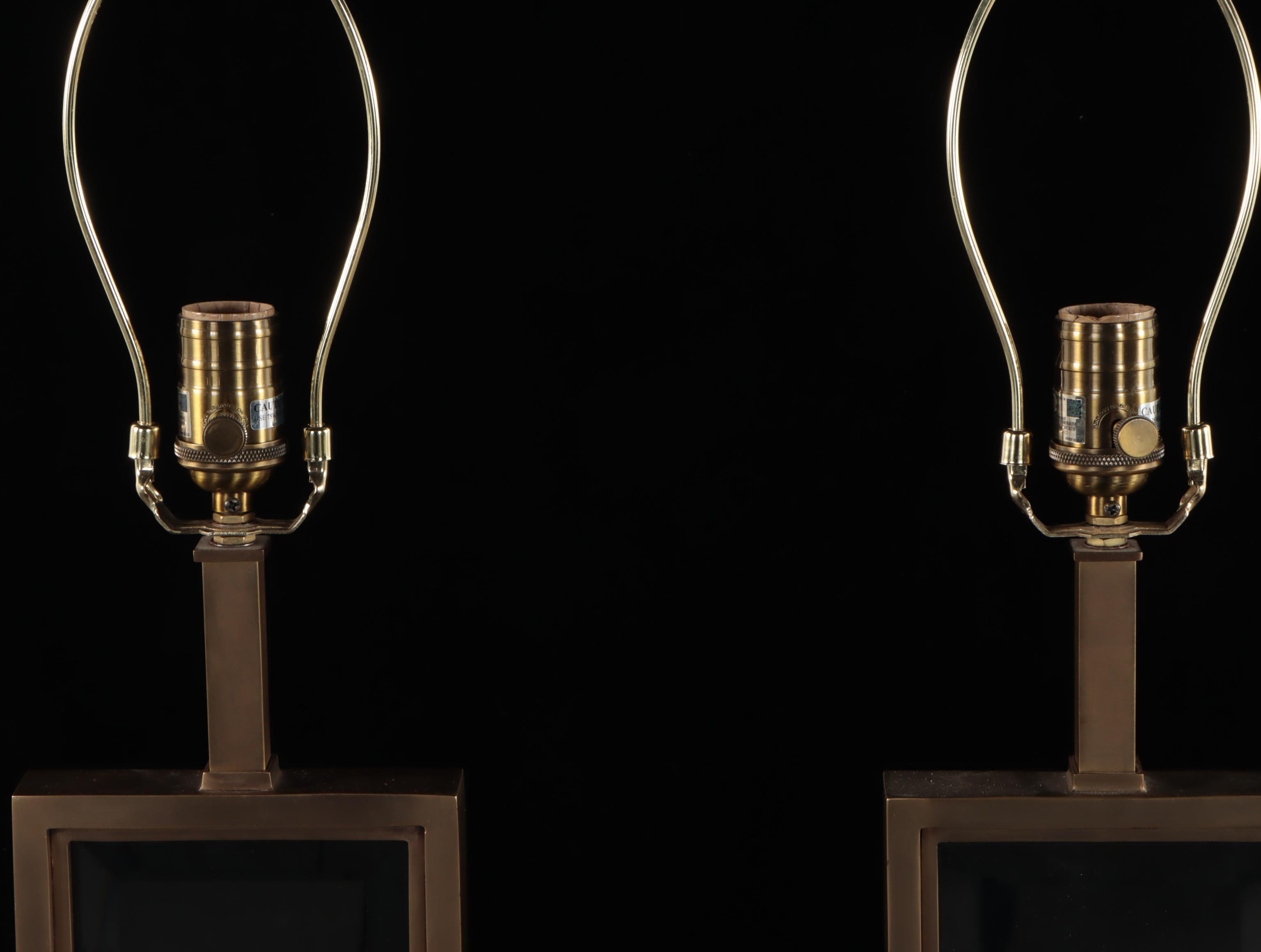 Contemporary Brass Rectangle Table Lamps With Cube Shades