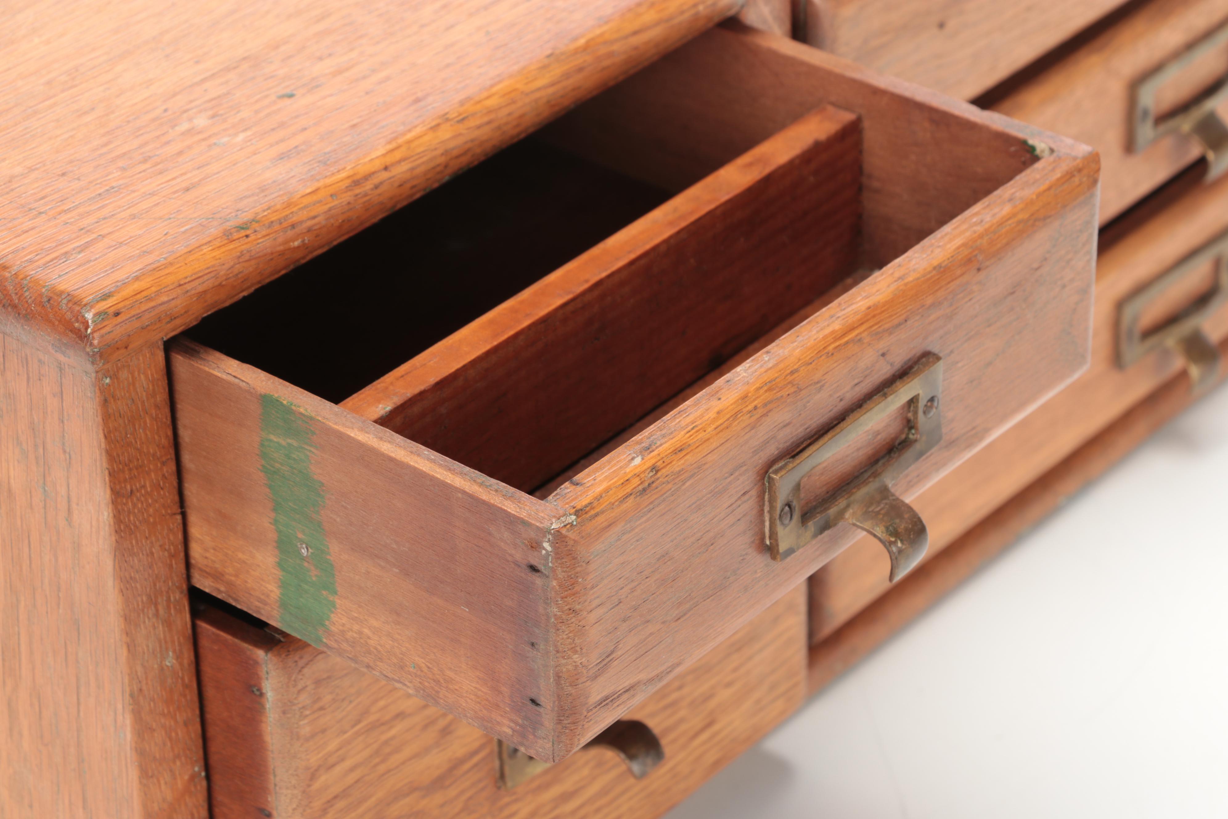 Oak Tabletop Filing and Specimen Cabinet, Early to Mid-20th Century
