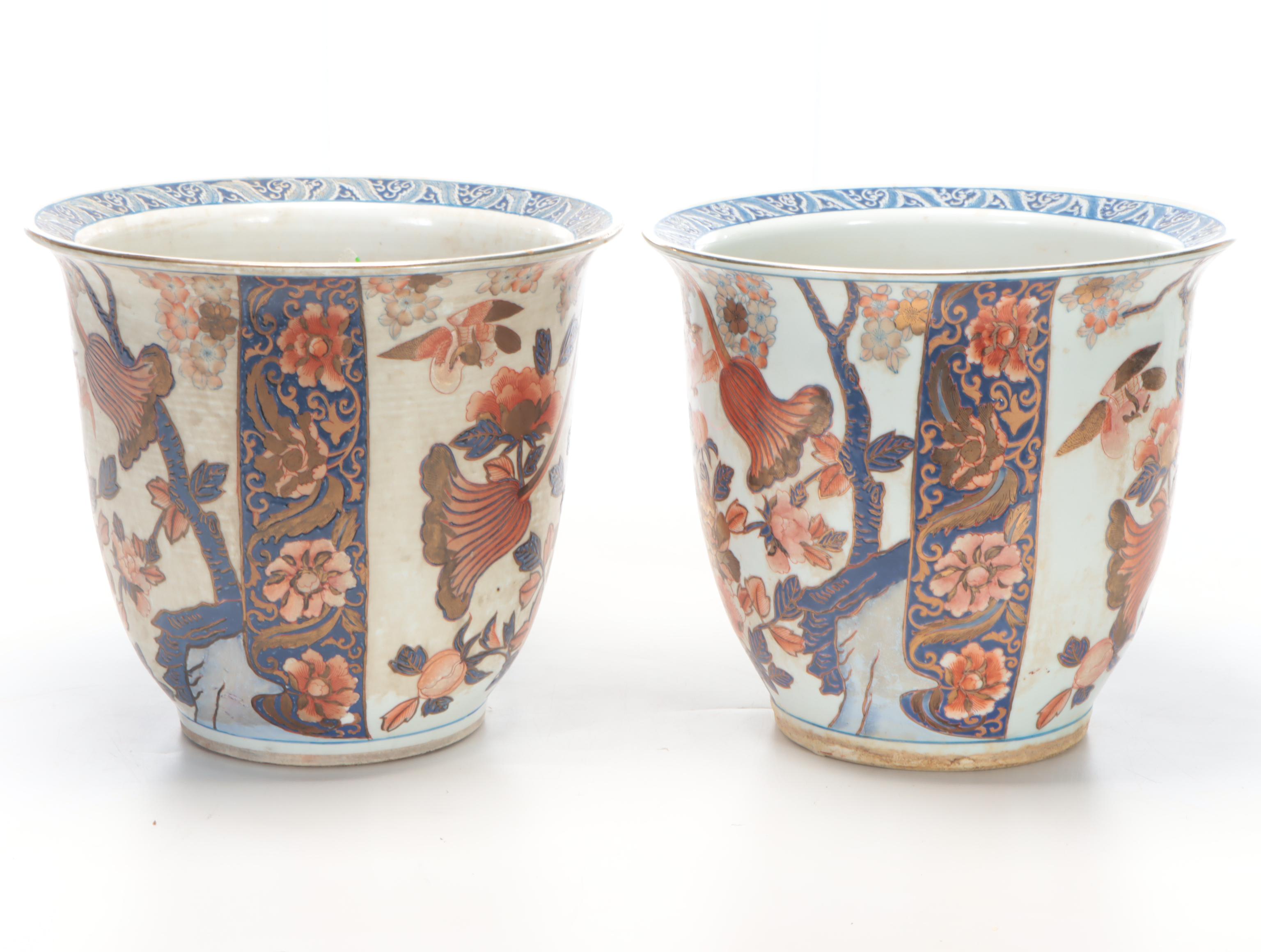 Pair of Imari Style Porcelain Planters