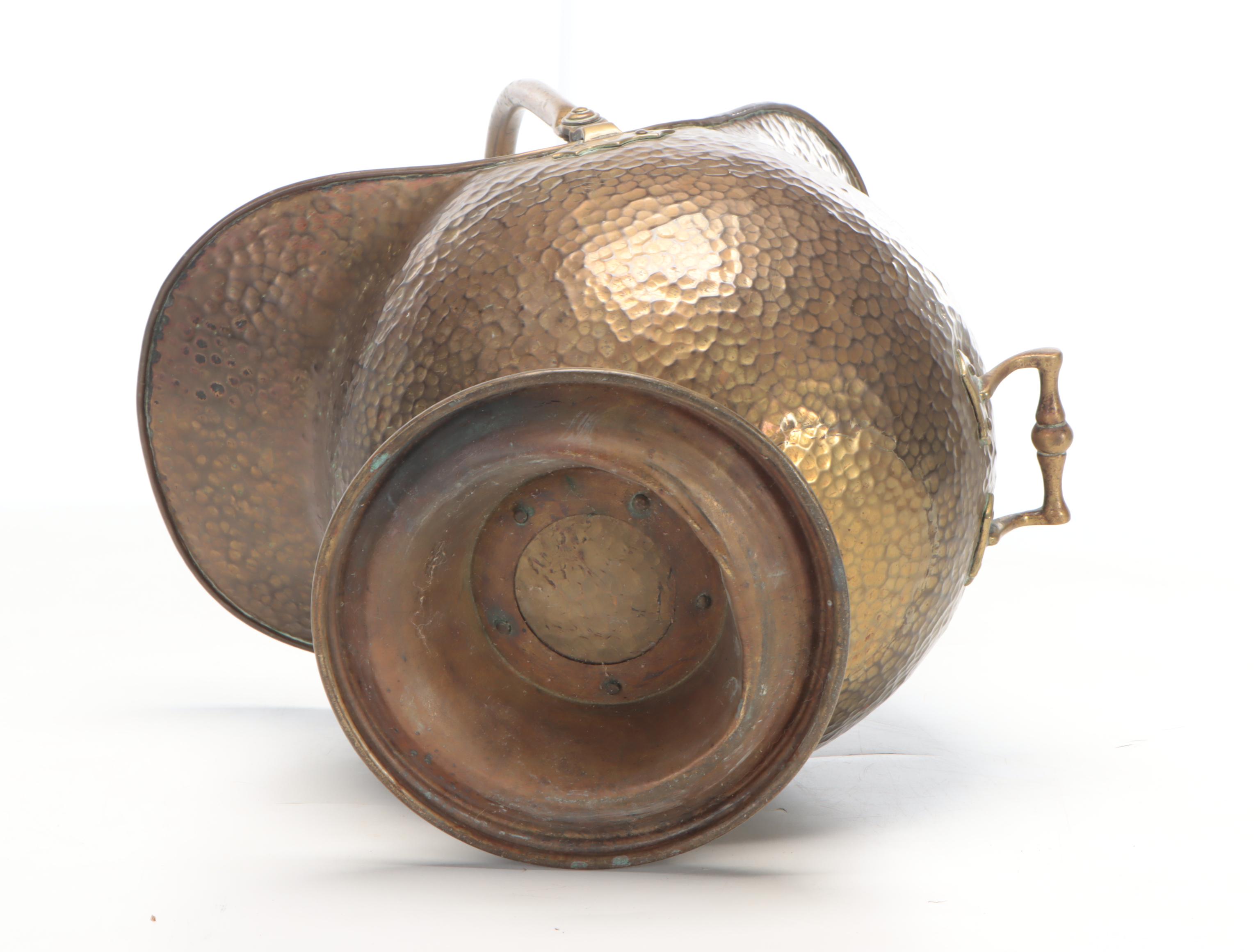 Hammered Brass Coal Scuttle, Early to Mid-20th Century