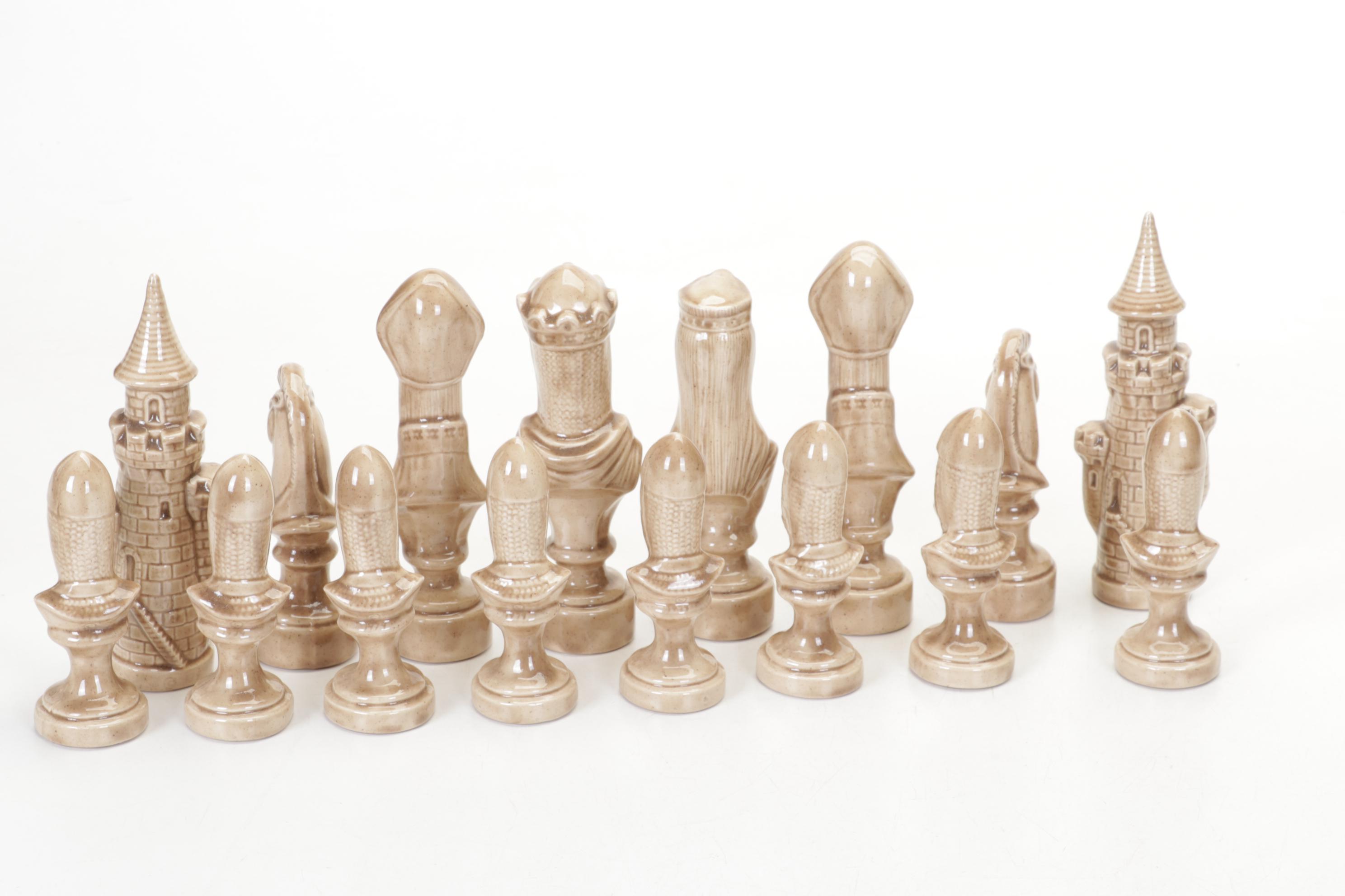 Scioto Medieval Chess Set in Iridescent White & Tan With Nautical Set and Board