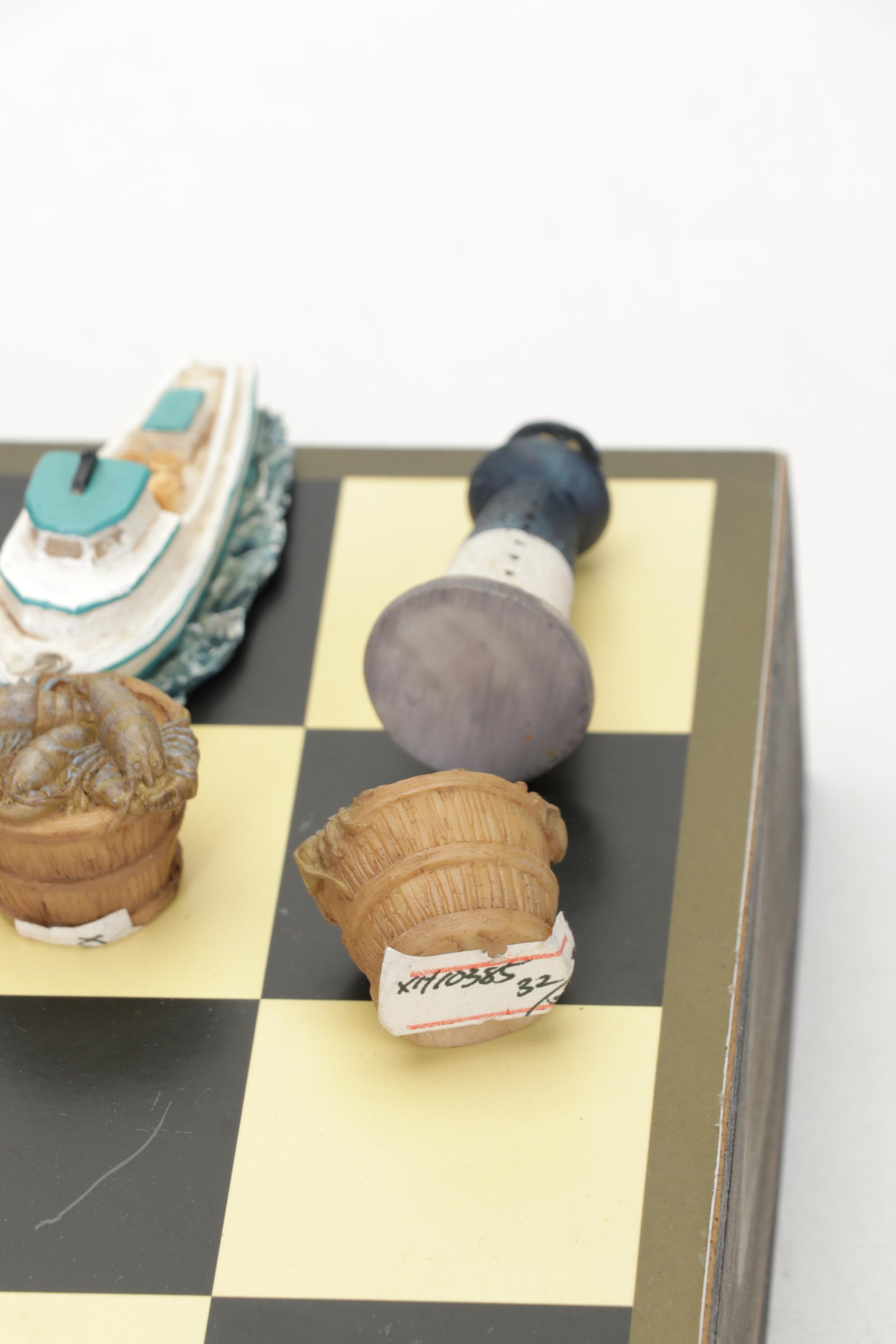 Scioto Medieval Chess Set in Iridescent White & Tan With Nautical Set and Board