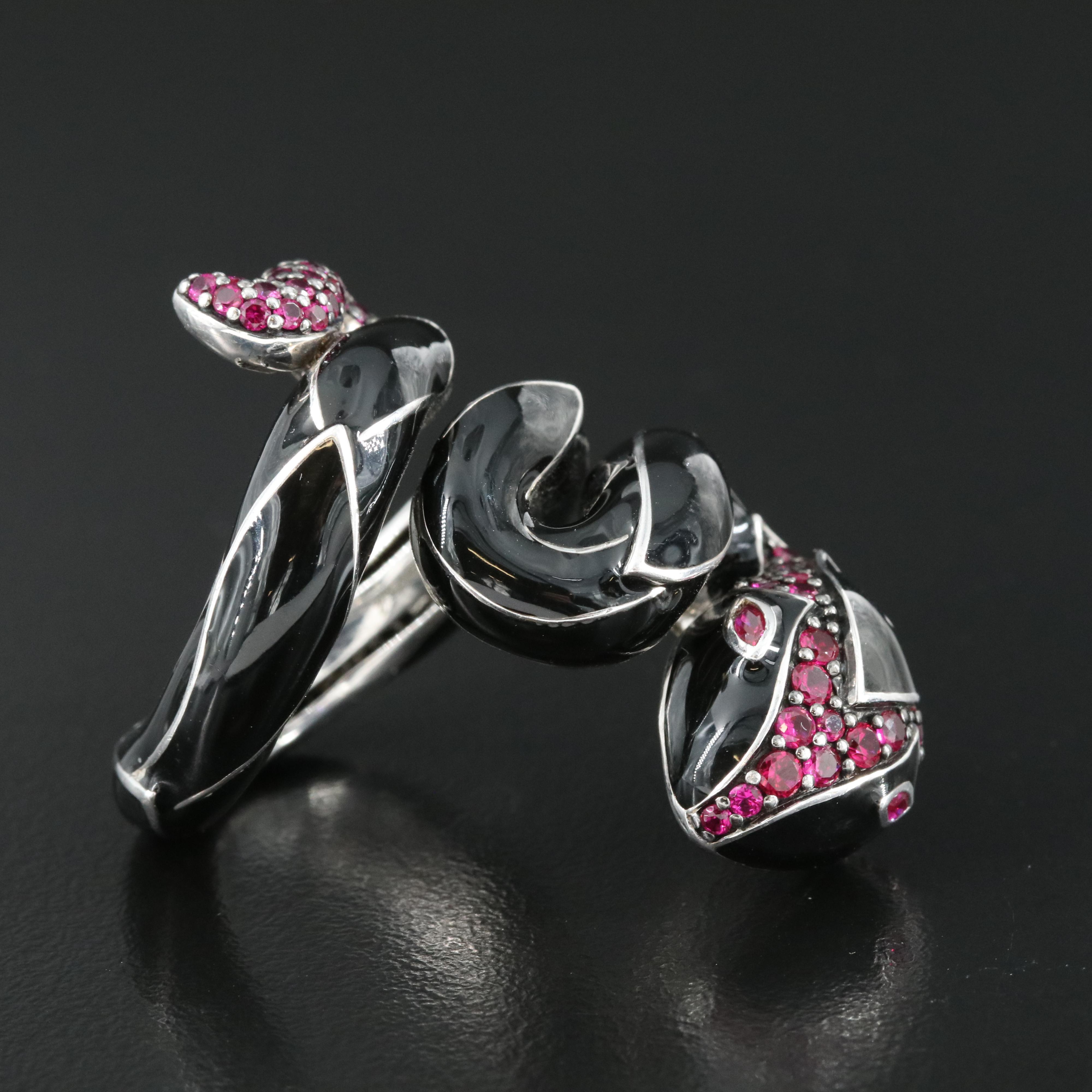 Belle Étoile Sterling Ruby and Enamel Serpent Ring