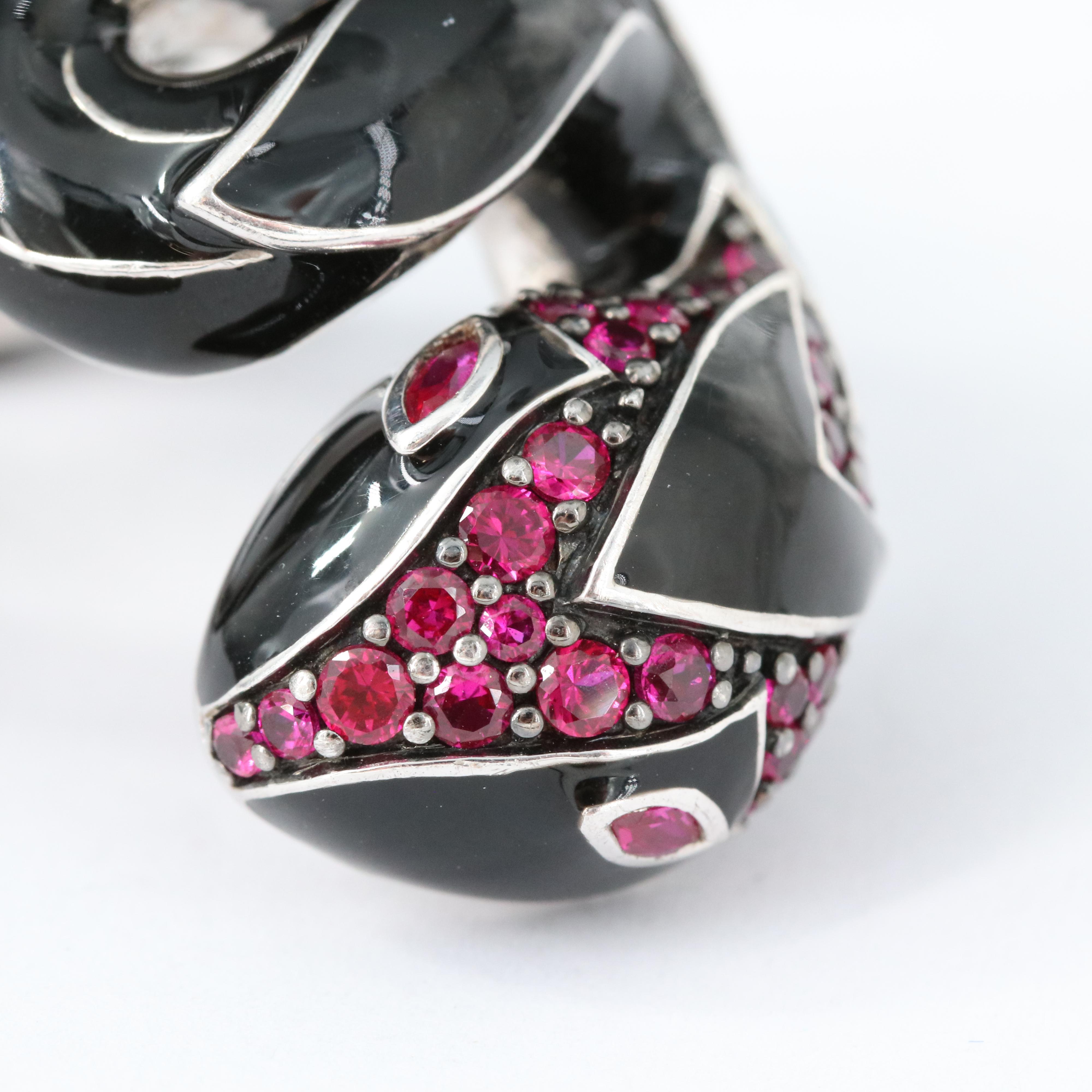 Belle Étoile Sterling Ruby and Enamel Serpent Ring