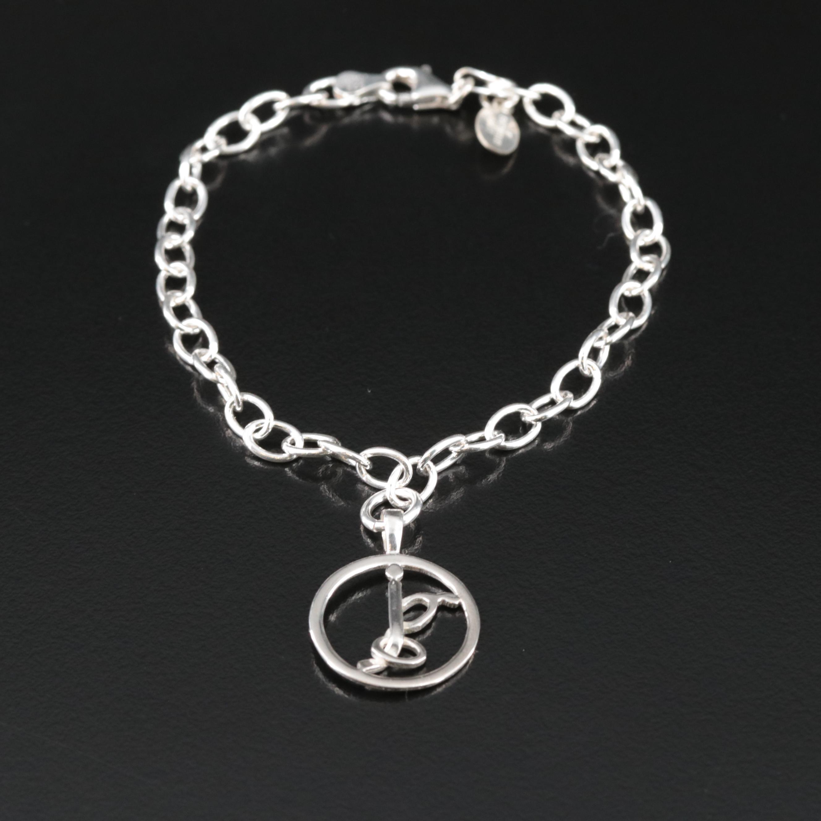 Sterling "g j" Initial Charm Bracelet