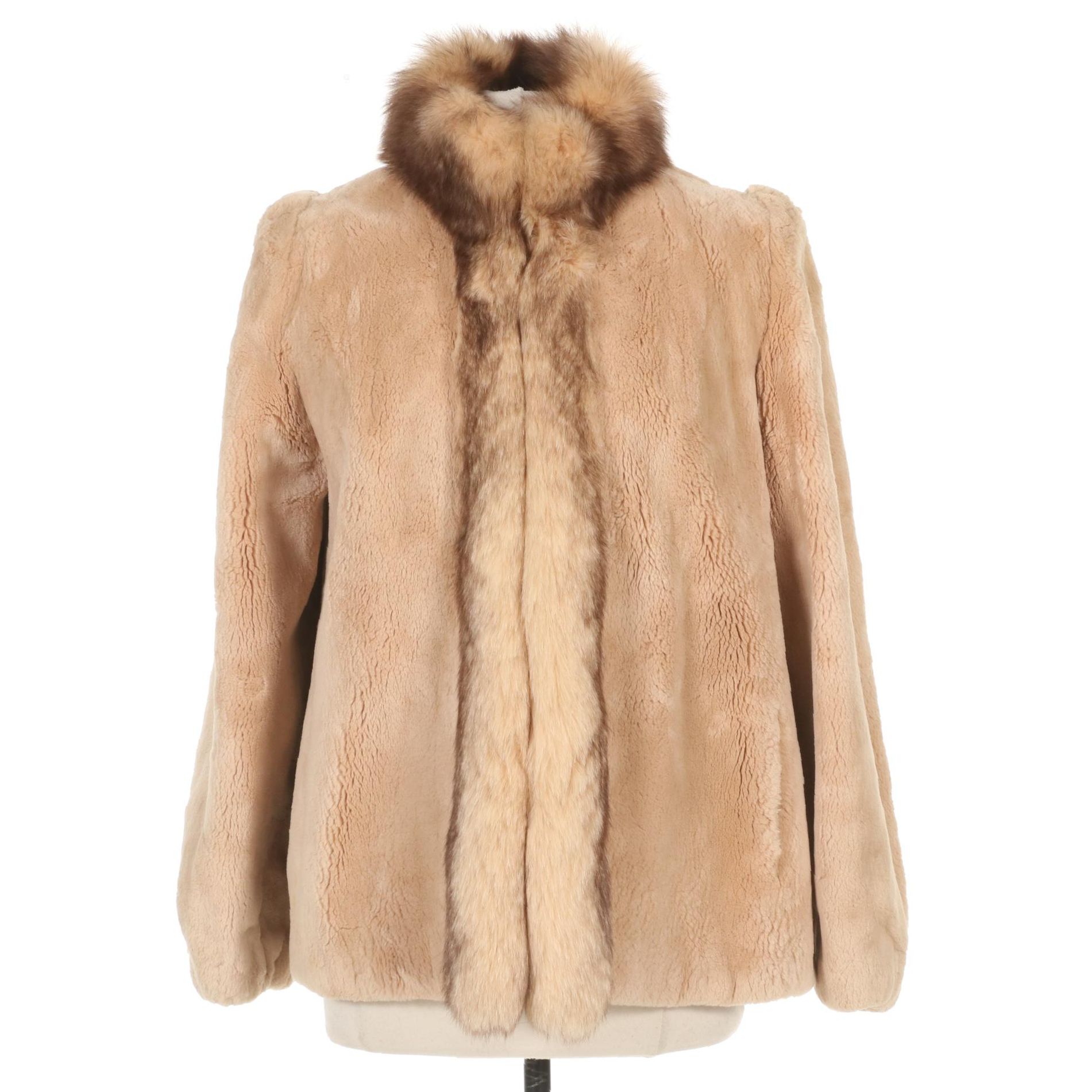 Sheared Beaver Fur Jacket with Fox Fur Shawl Collar