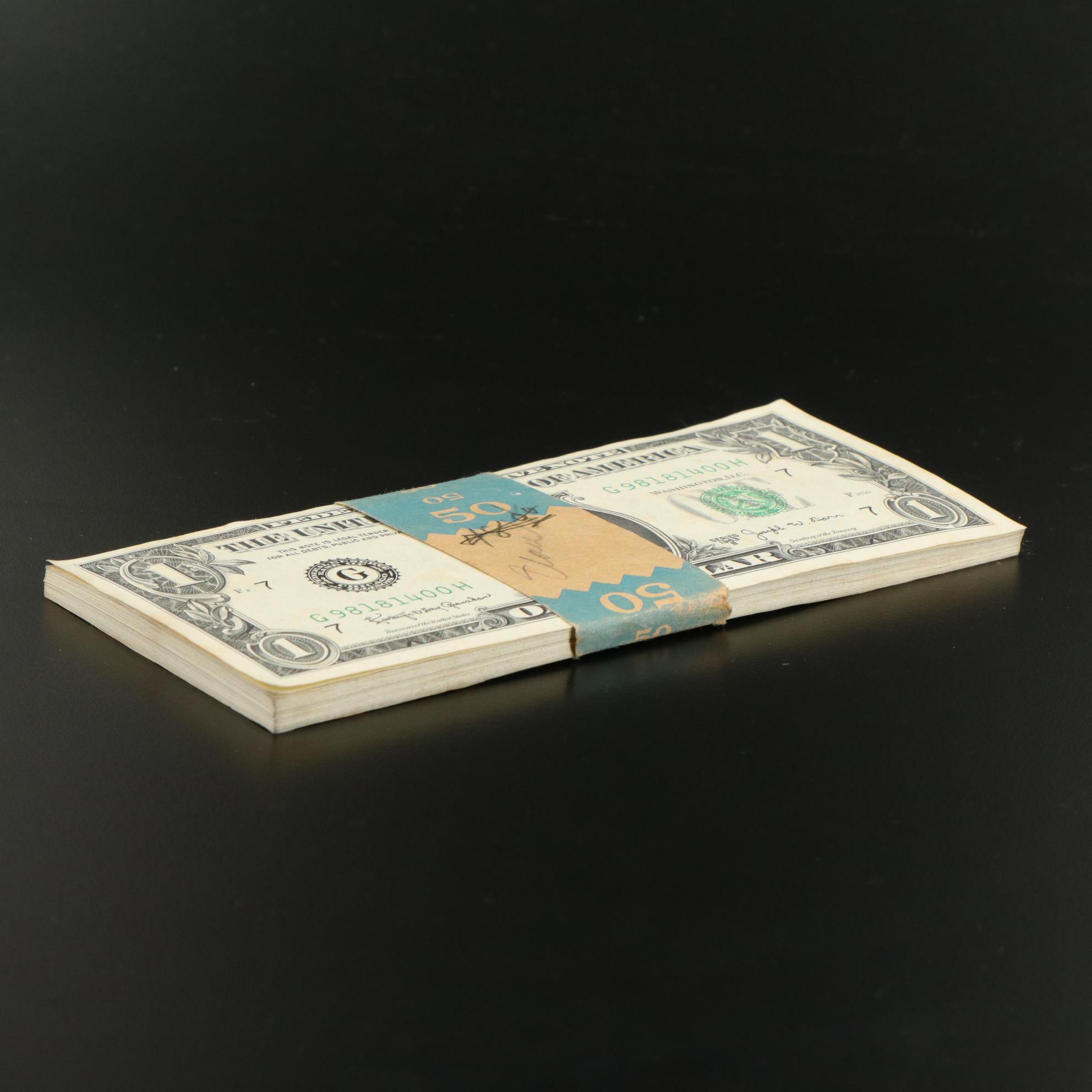 Bank Wrapped Block of Fifty 1963 Federal Reserve "Barr" Notes