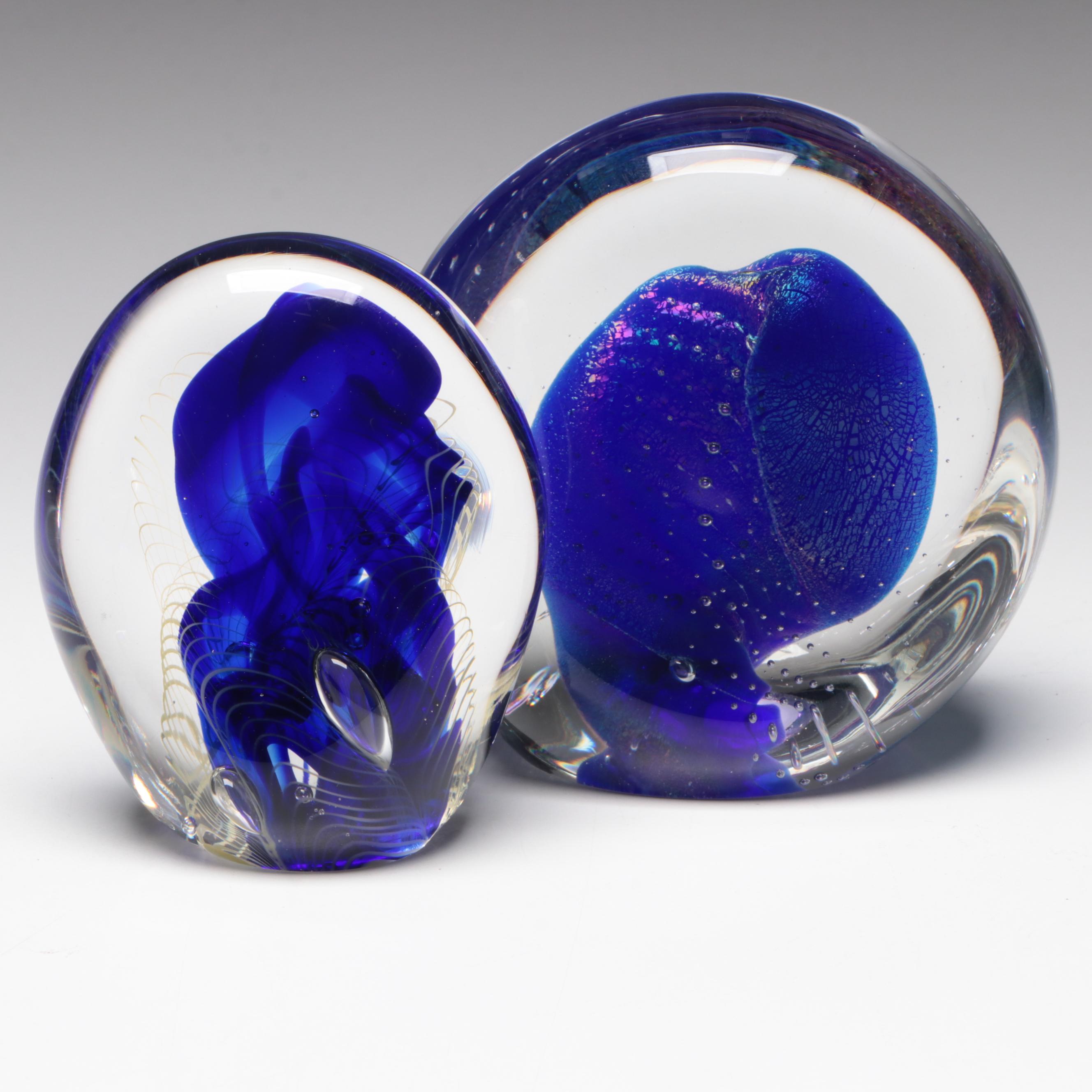 Rollin Karg Blue Studio Art Glass Sculpture Paperweights