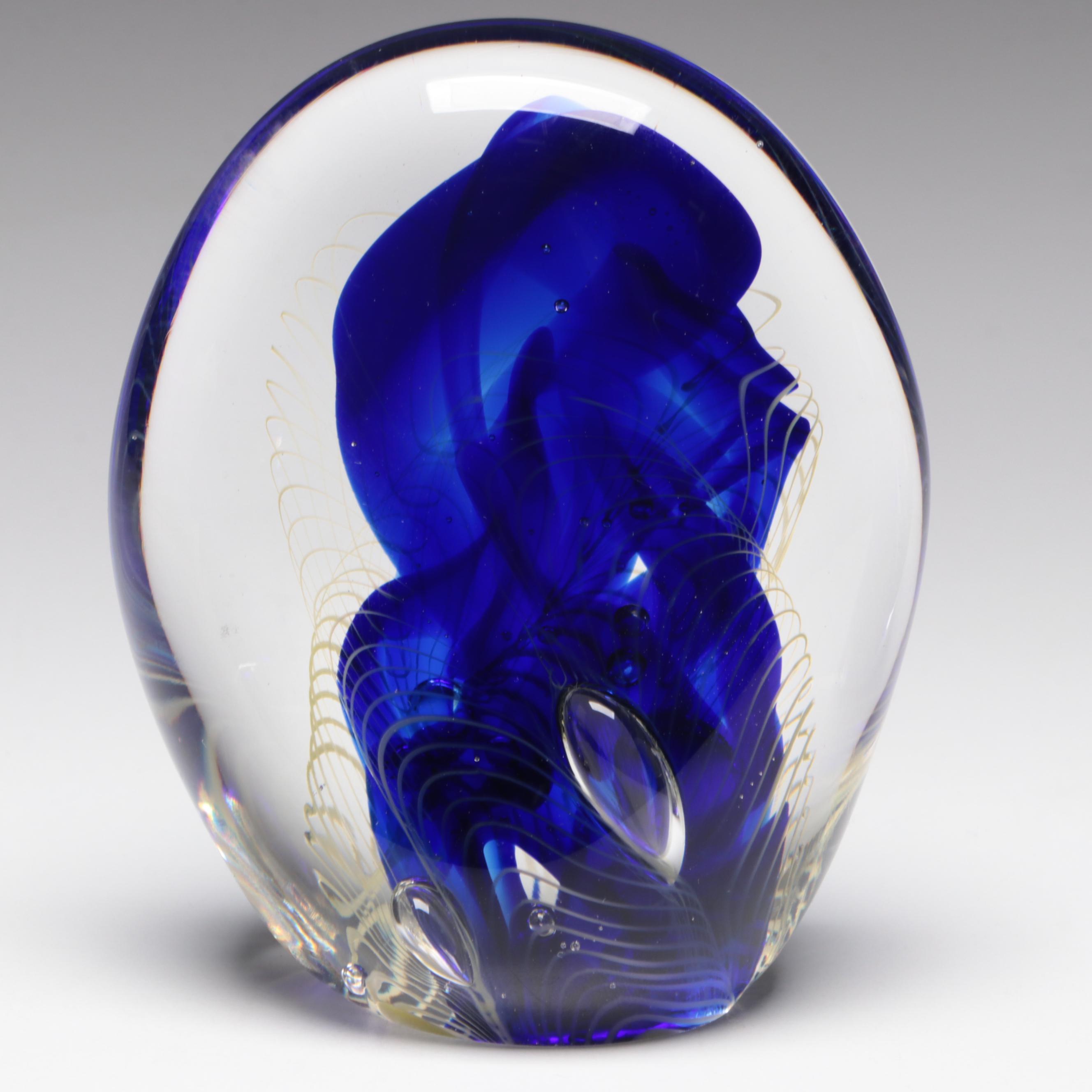 Rollin Karg Blue Studio Art Glass Sculpture Paperweights