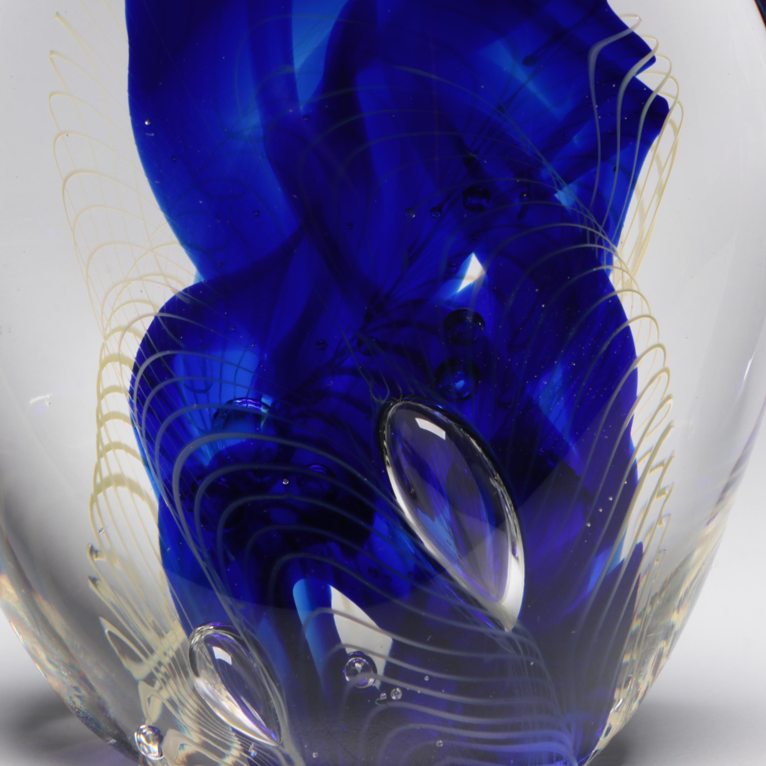 Rollin Karg Blue Studio Art Glass Sculpture Paperweights