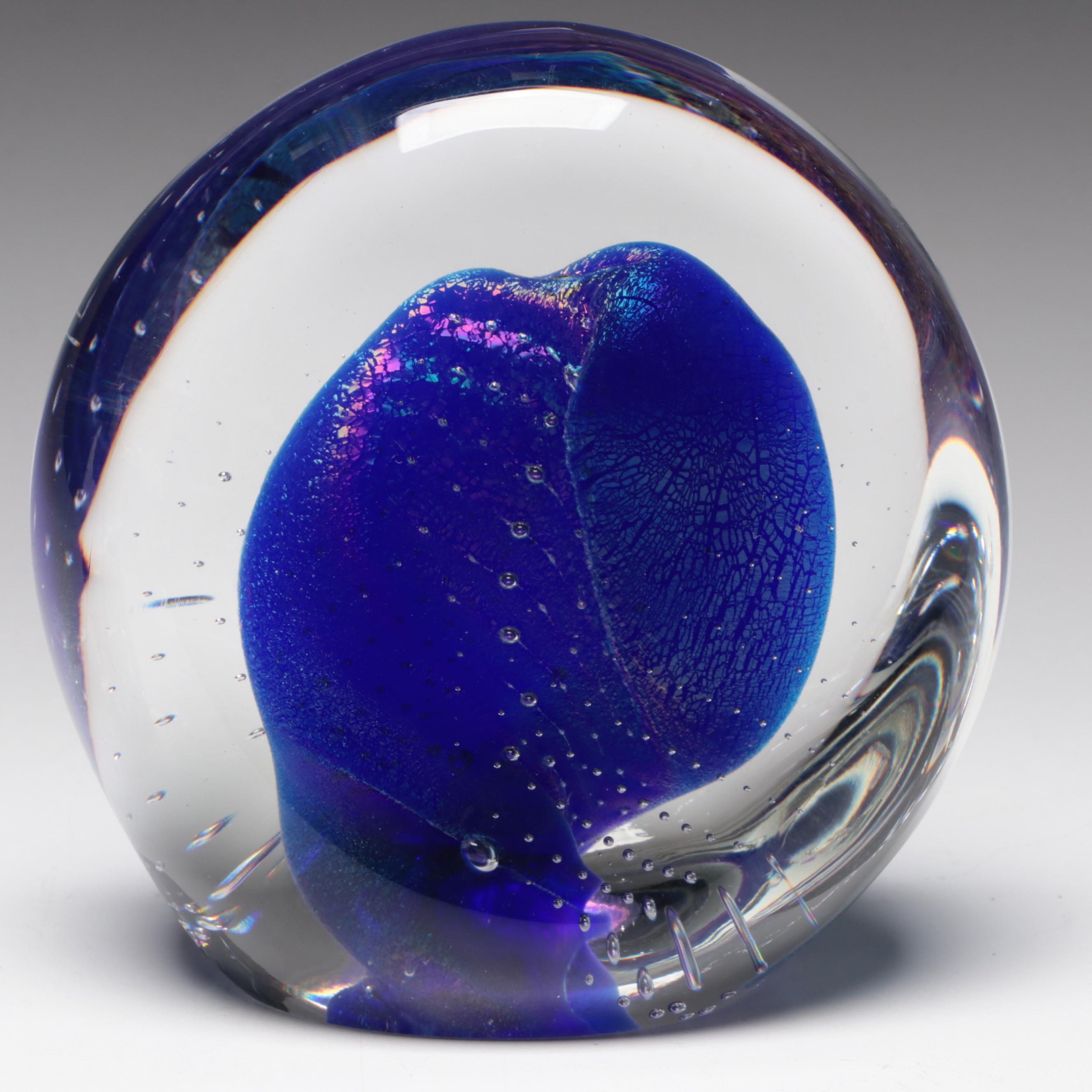 Rollin Karg Blue Studio Art Glass Sculpture Paperweights