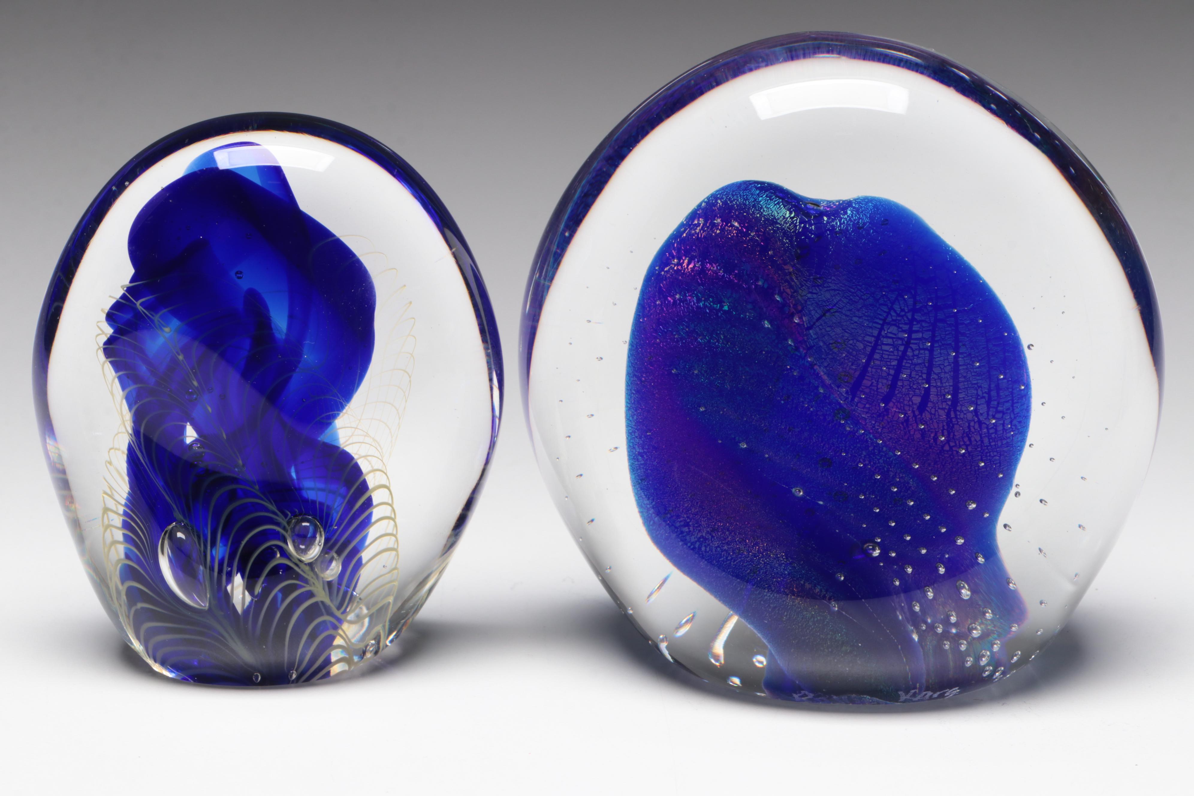 Rollin Karg Blue Studio Art Glass Sculpture Paperweights
