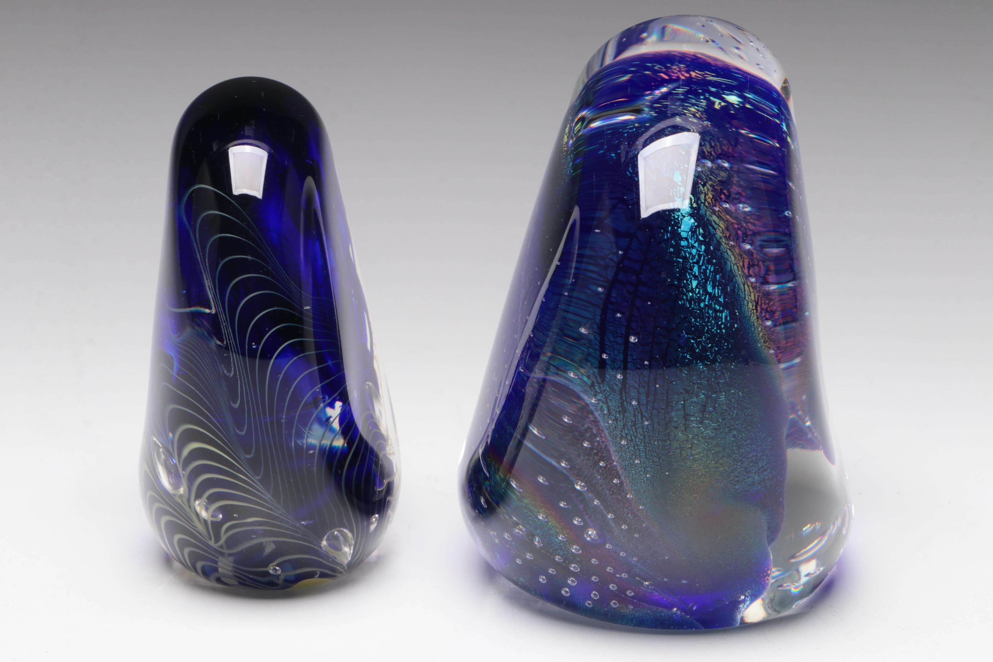 Rollin Karg Blue Studio Art Glass Sculpture Paperweights