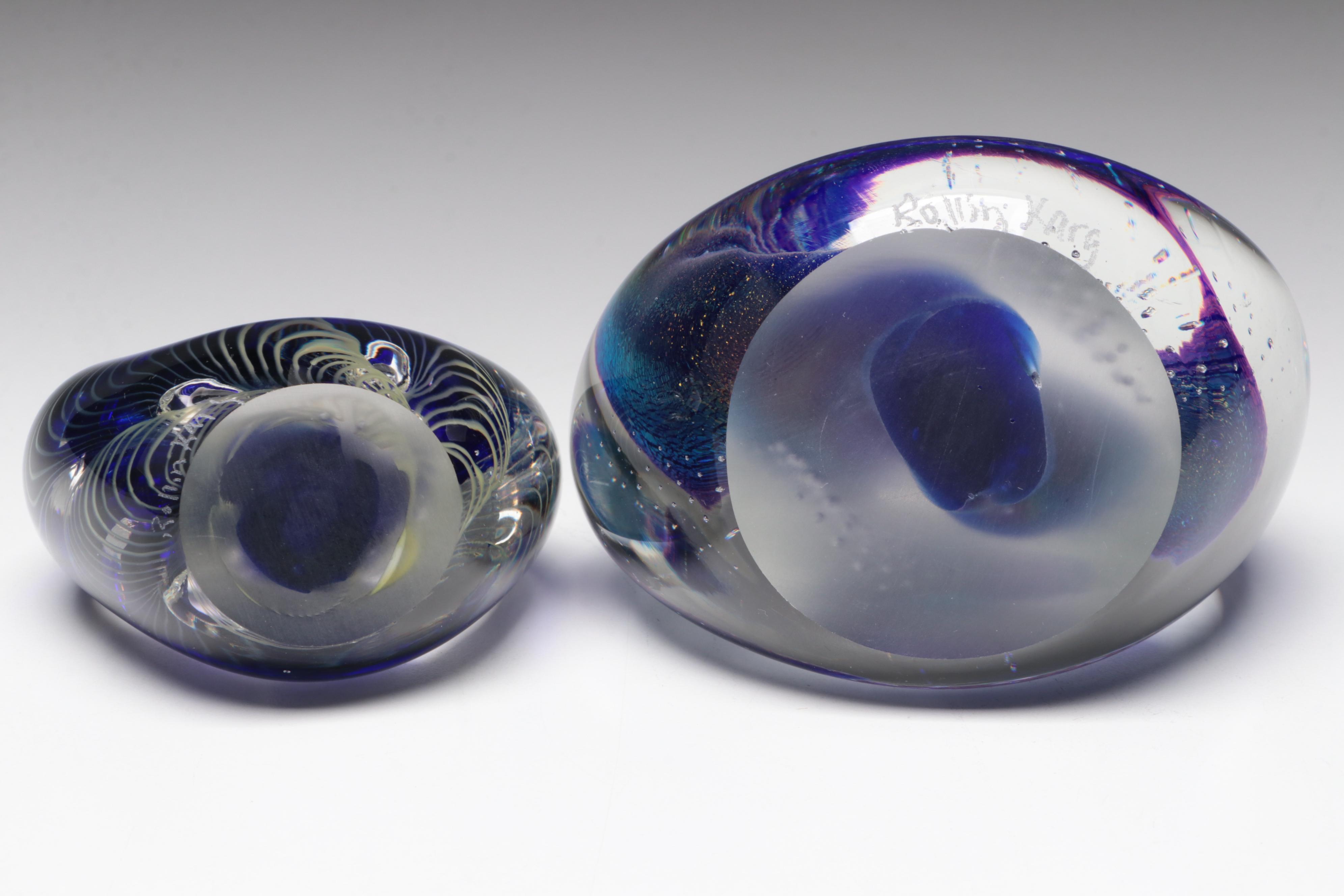 Rollin Karg Blue Studio Art Glass Sculpture Paperweights