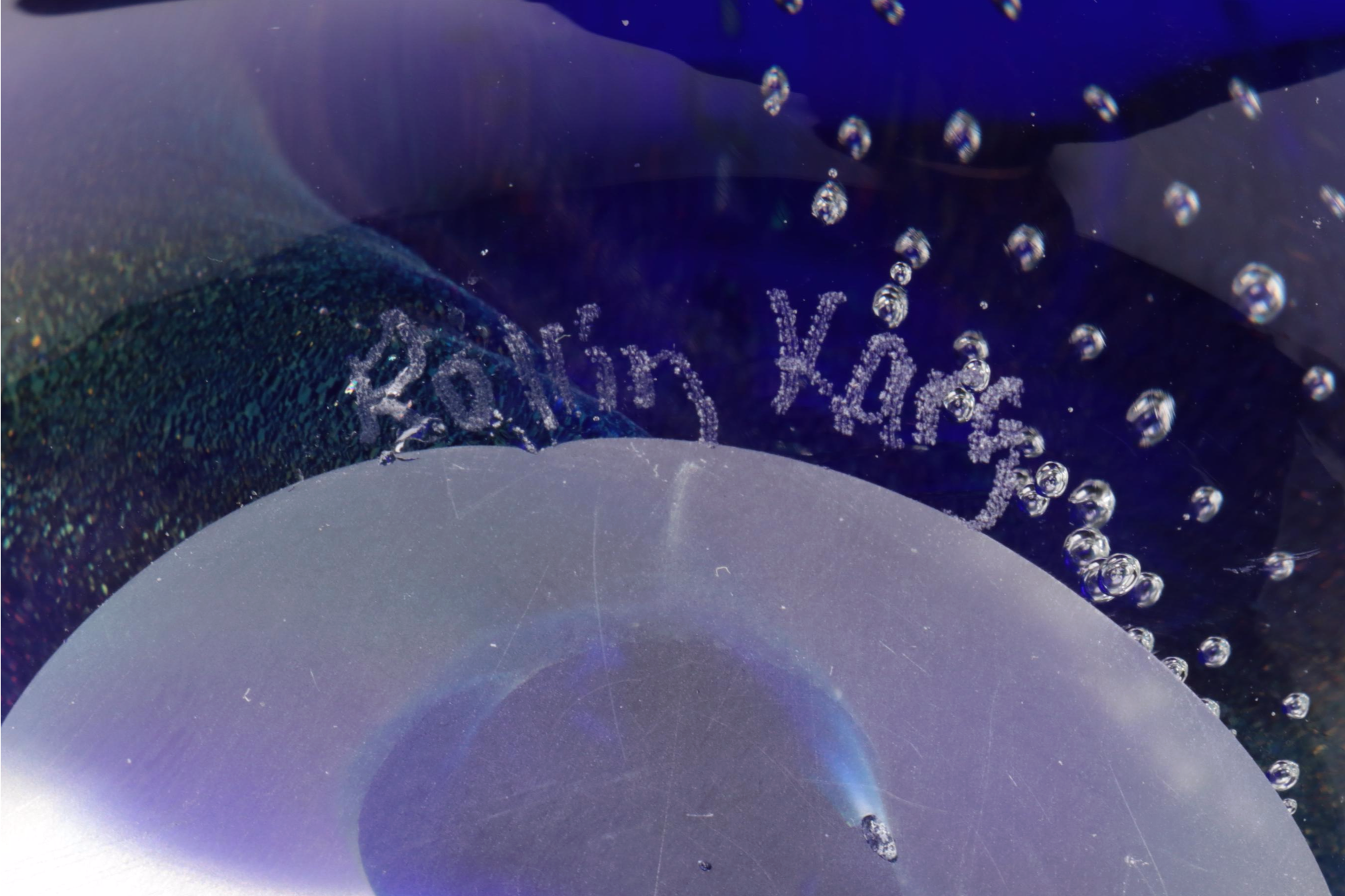 Rollin Karg Blue Studio Art Glass Sculpture Paperweights