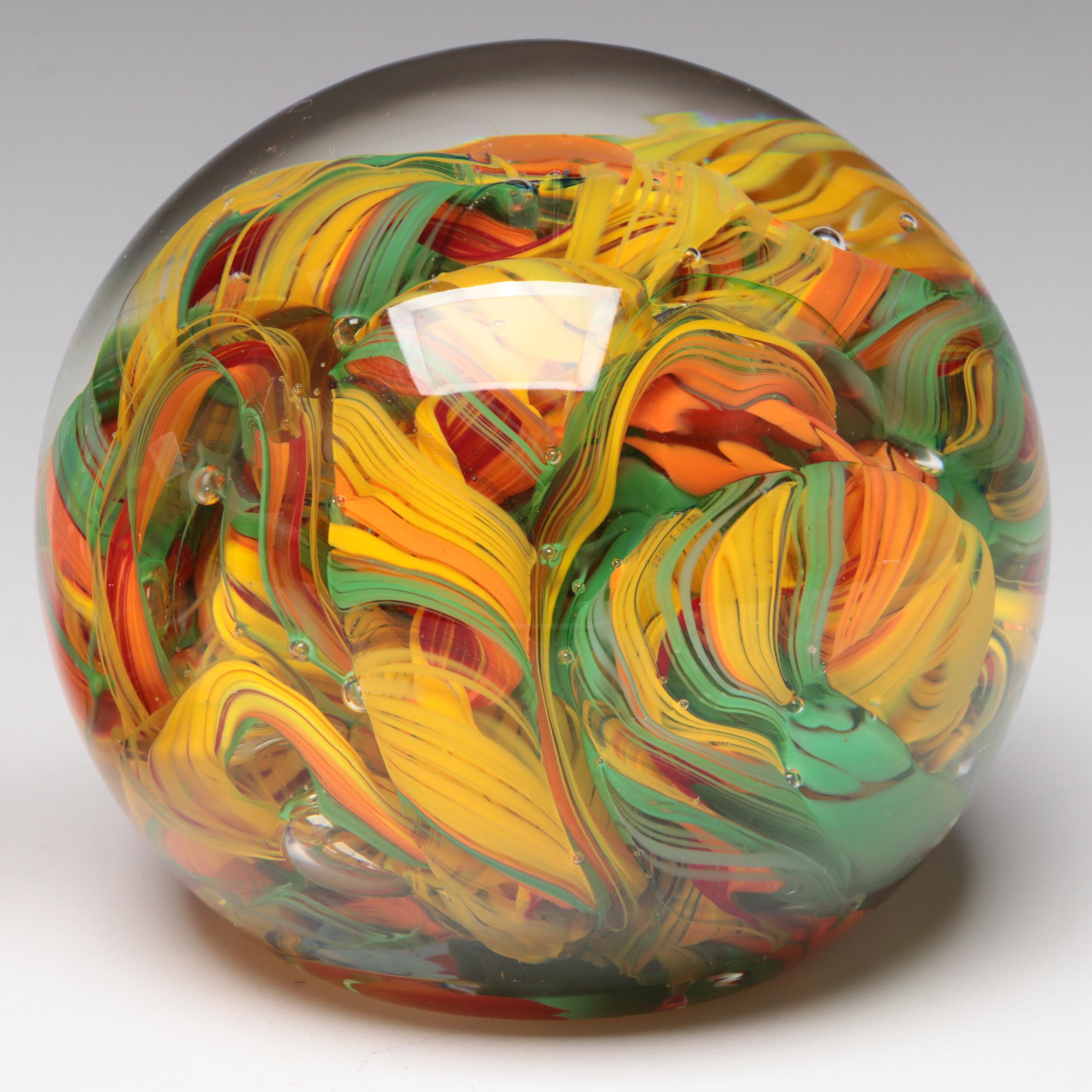 Rollin Karg Multicolor and Trapped Bubble Studio Art Glass Paperweights