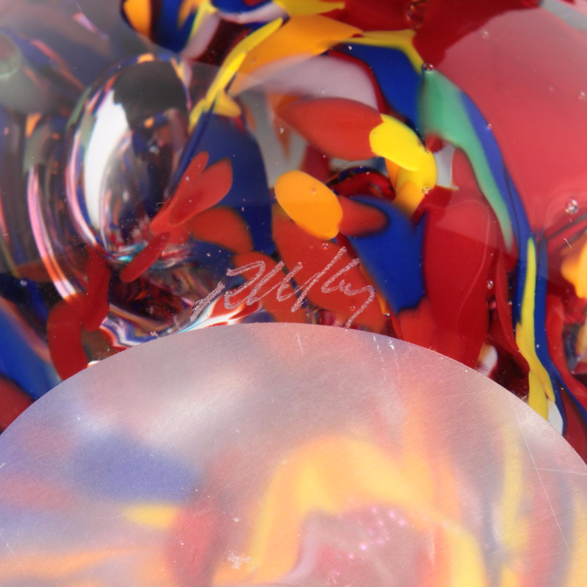 Rollin Karg Multicolor and Trapped Bubble Studio Art Glass Paperweights