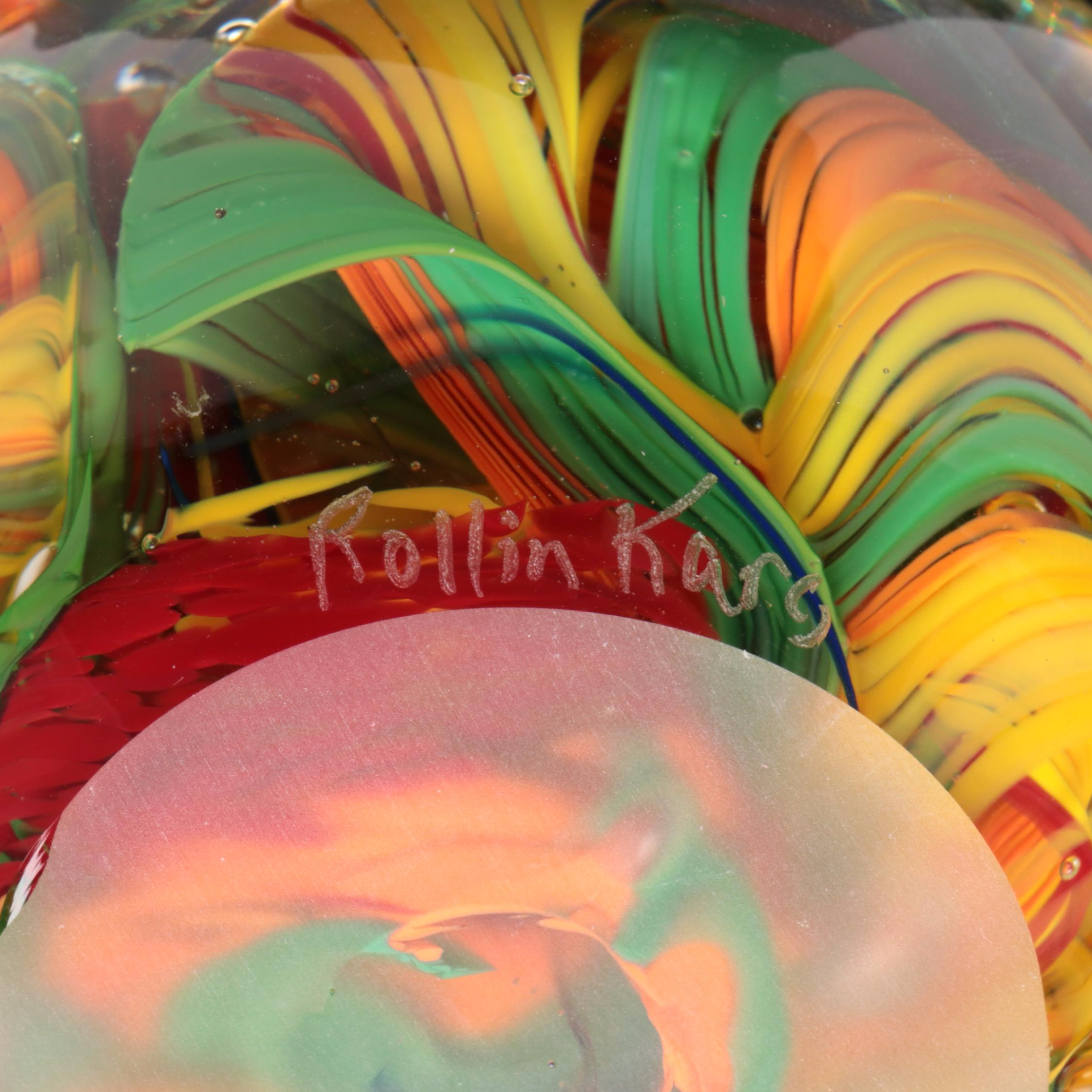 Rollin Karg Multicolor and Trapped Bubble Studio Art Glass Paperweights