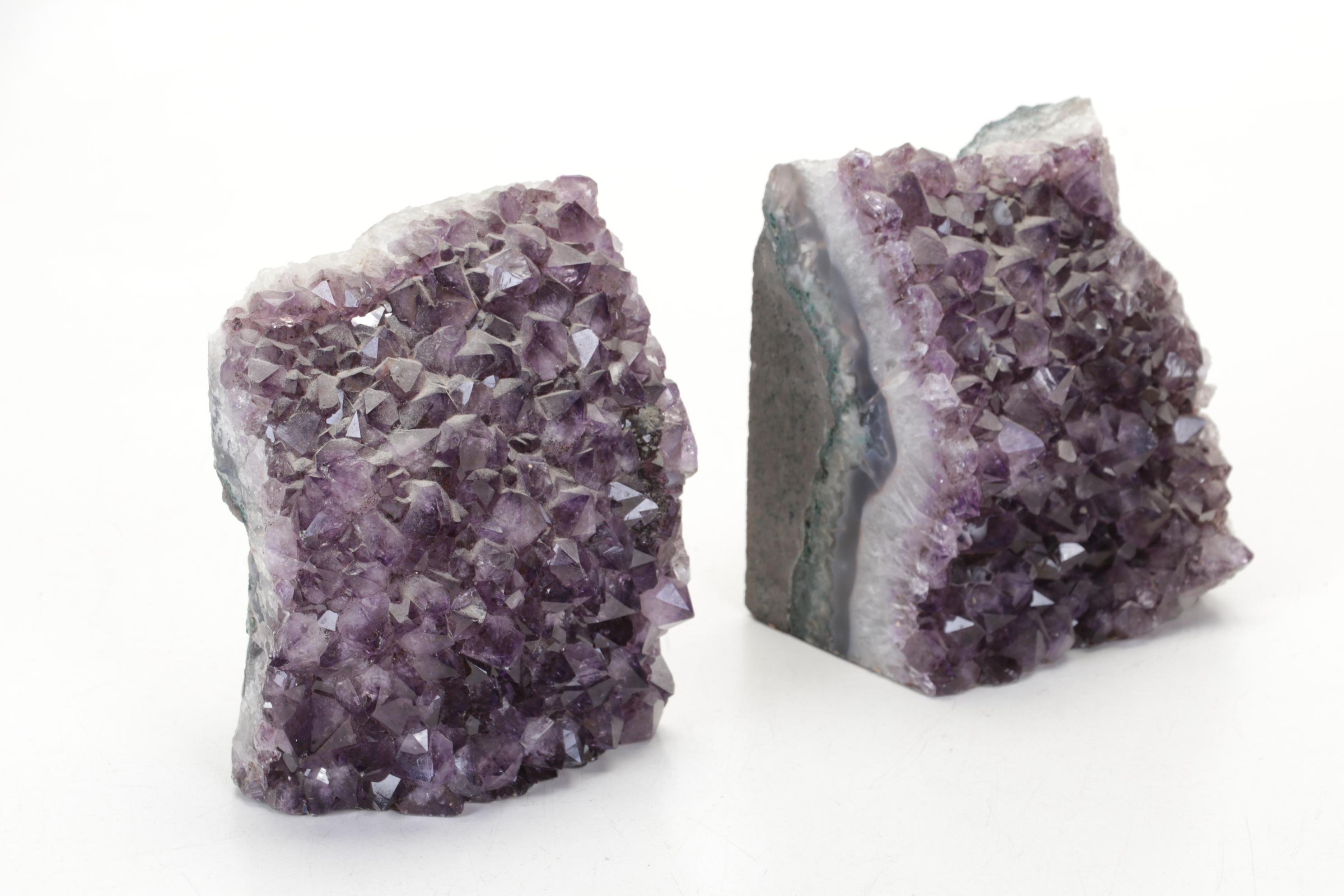 Amethyst Cluster Bookends, Brass and Bone Tool Carrier, and Other Office Decor