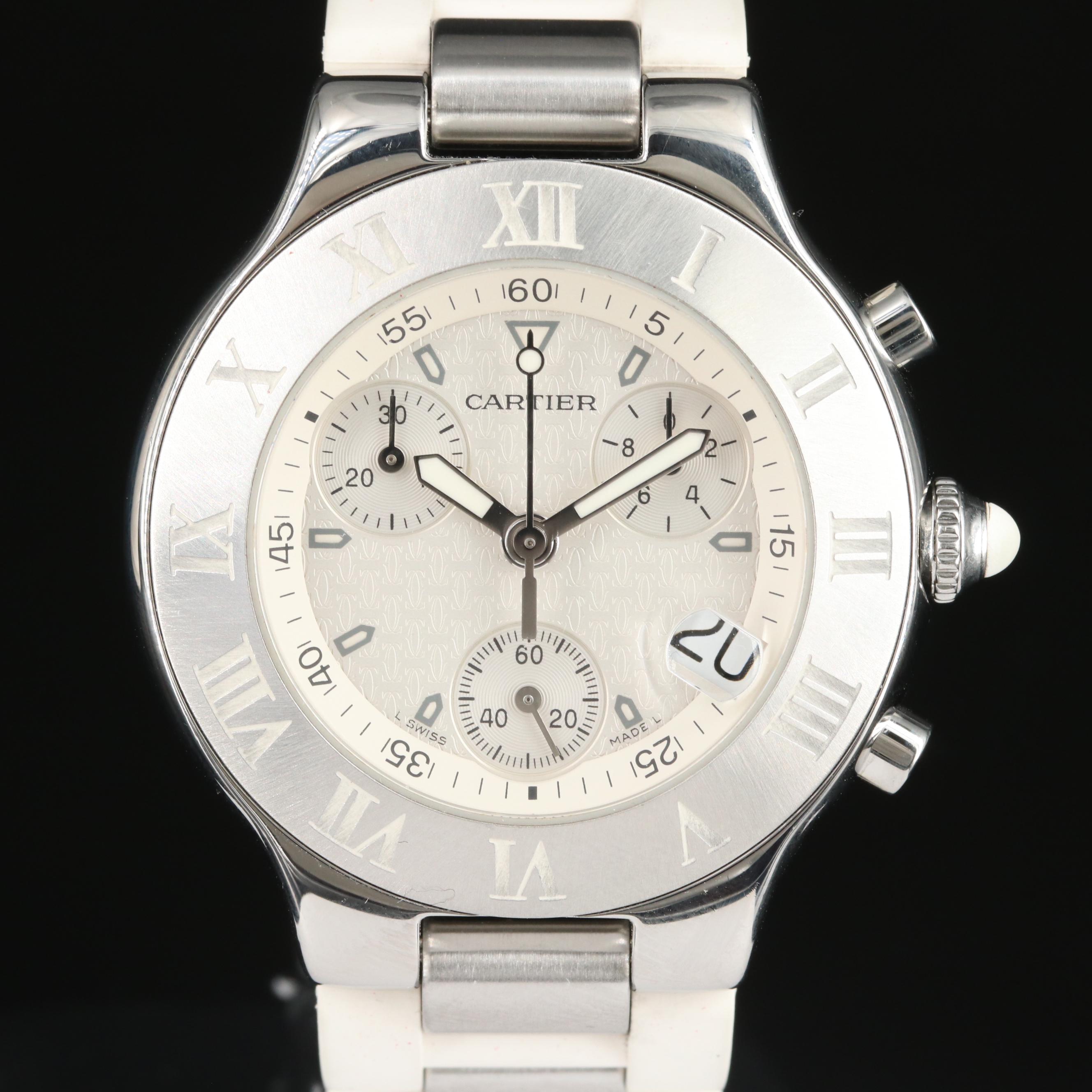 Cartier Chronoscaph 21 Chronograph Steel White Quartz Watch