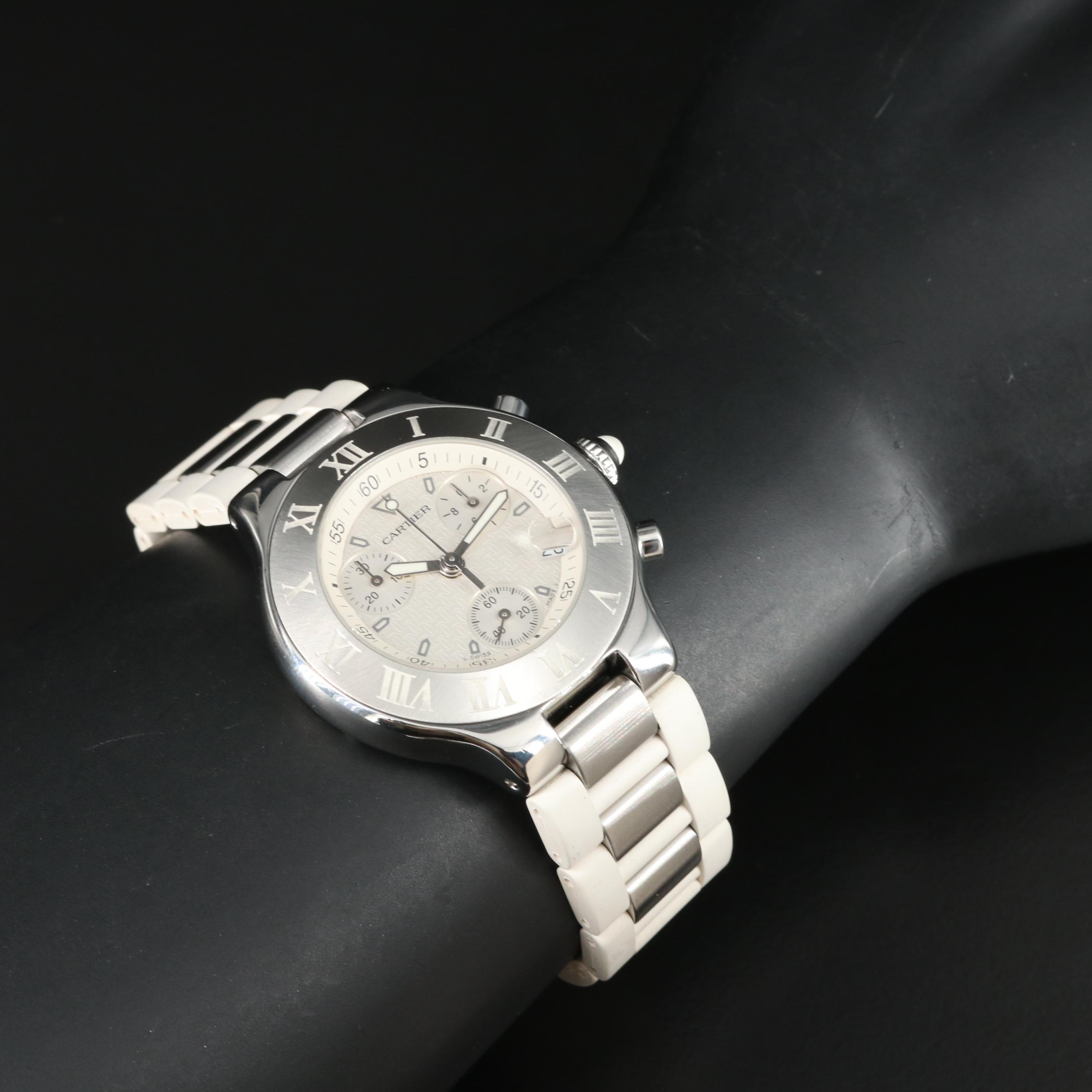 Cartier Chronoscaph 21 Chronograph Steel White Quartz Watch