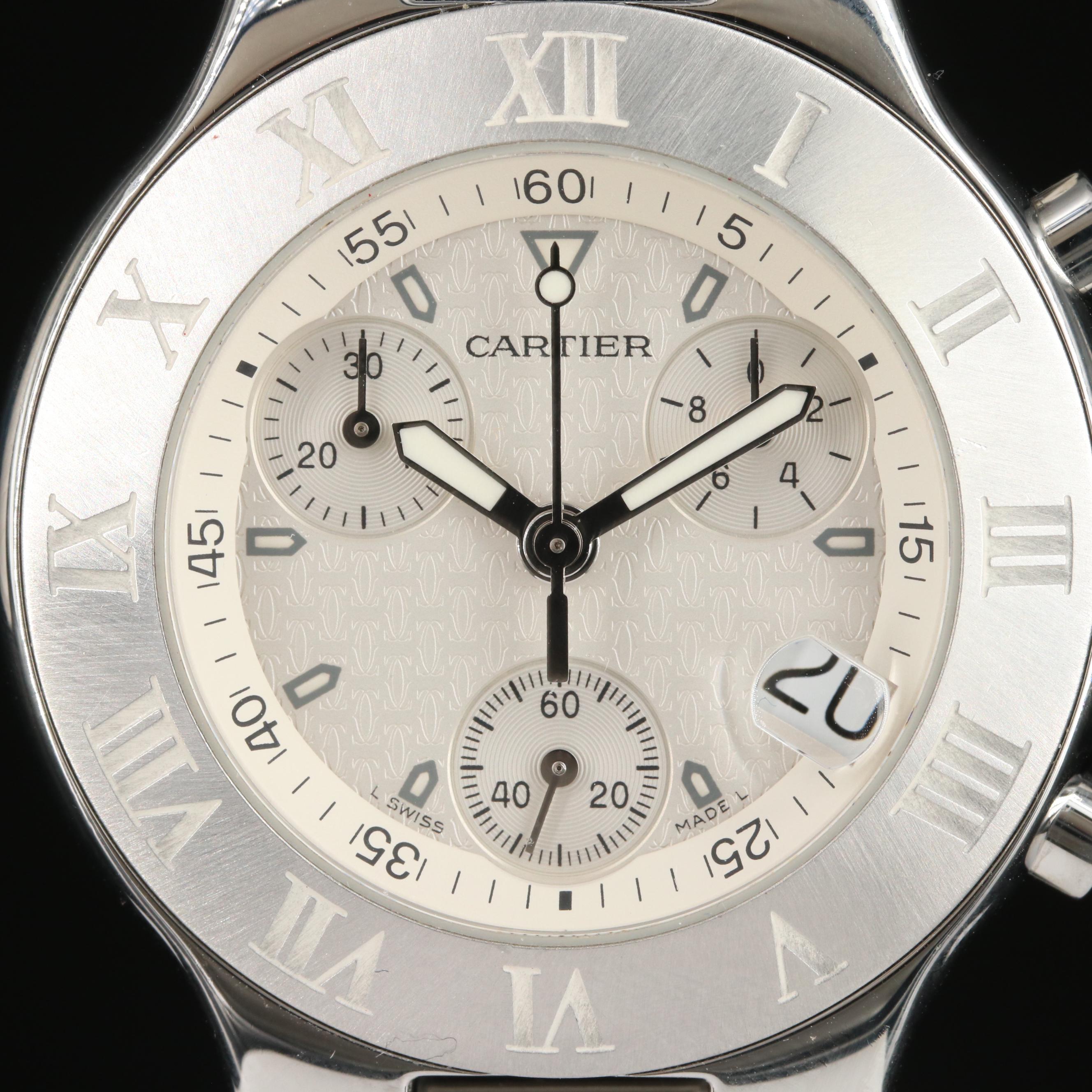 Cartier Chronoscaph 21 Chronograph Steel White Quartz Watch