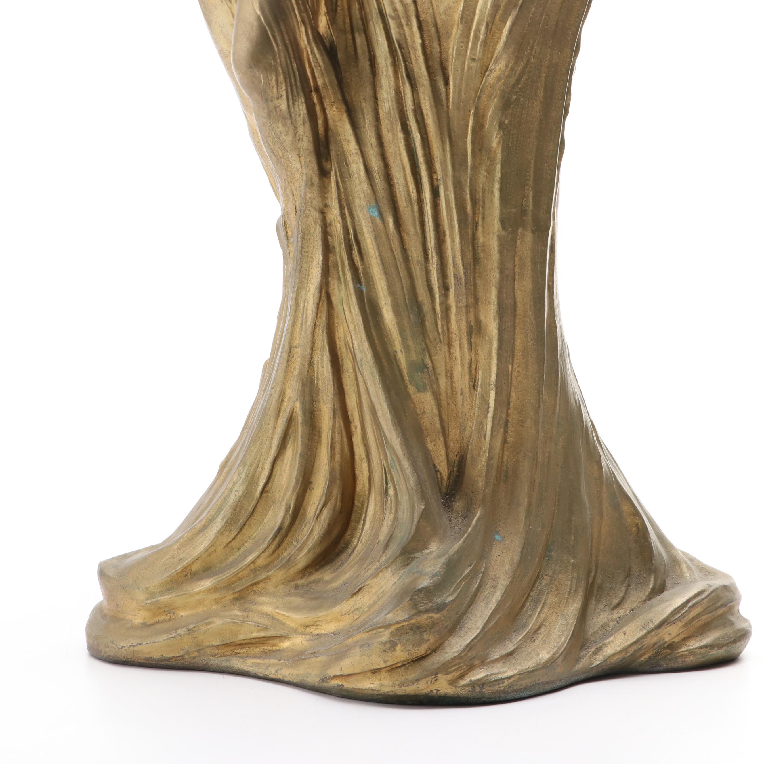 Harris & Harrington Art Nouveau Style Figural Brass Mantel Clock