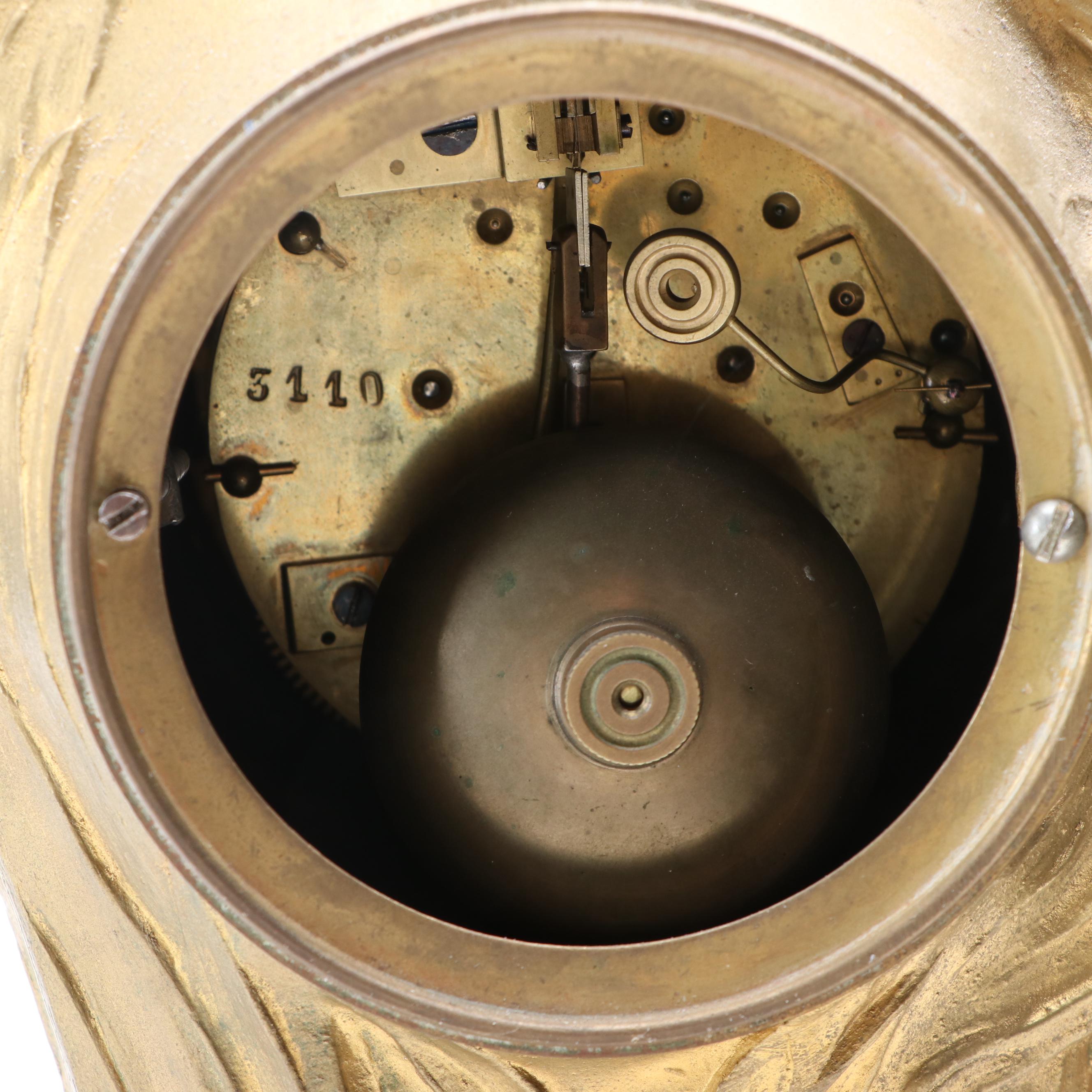 Harris & Harrington Art Nouveau Style Figural Brass Mantel Clock