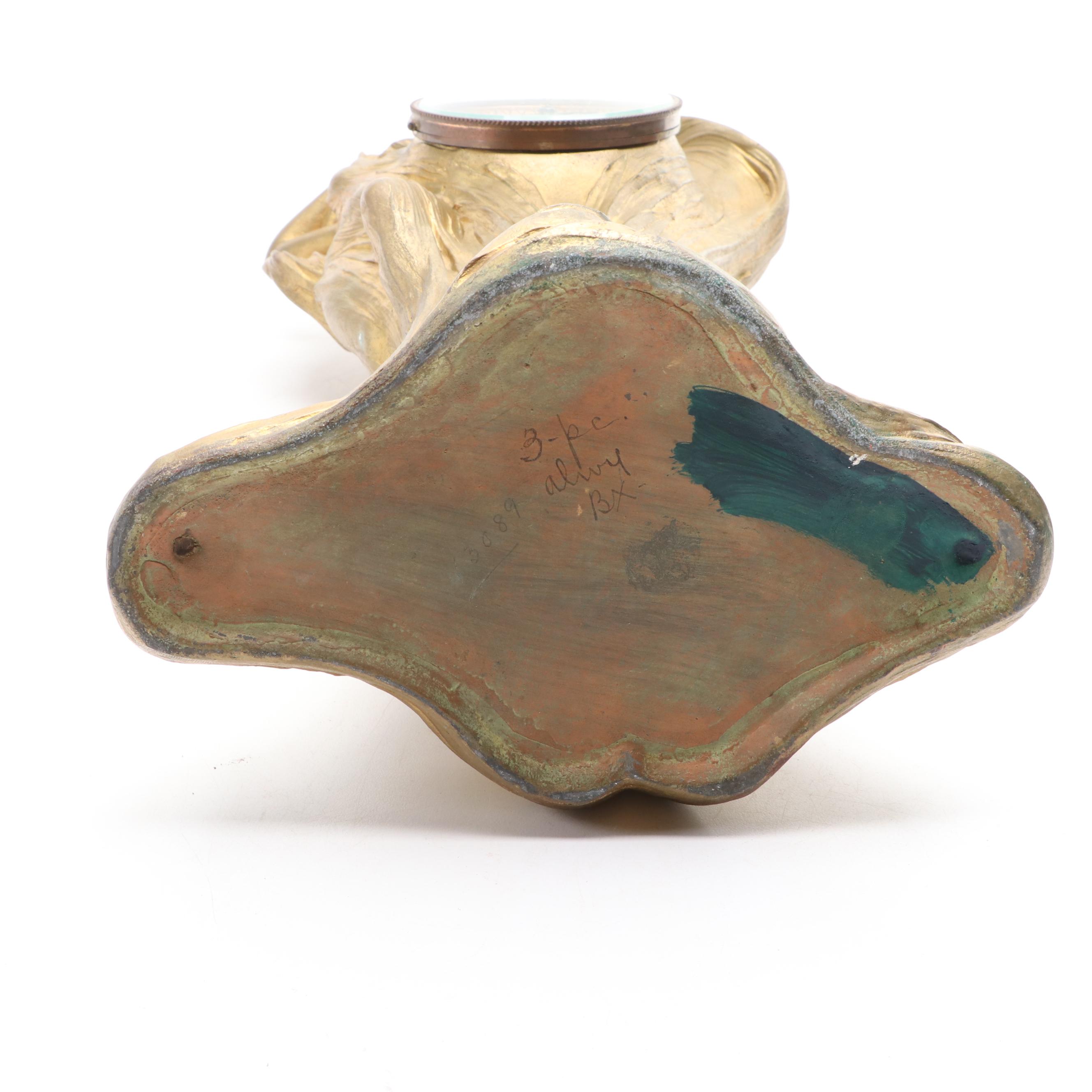 Harris & Harrington Art Nouveau Style Figural Brass Mantel Clock