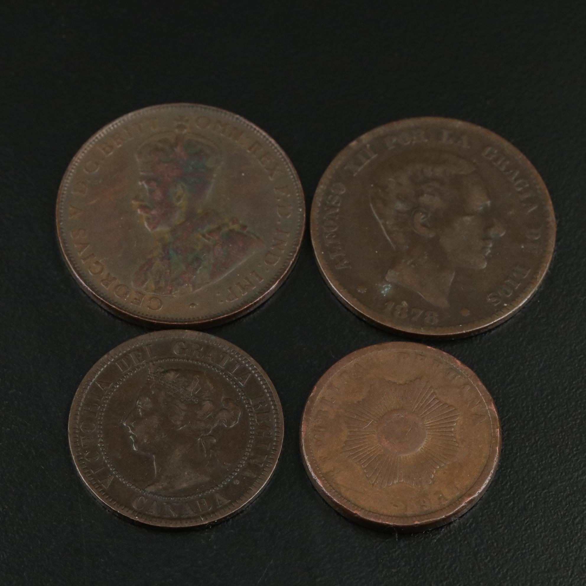Group of Wheat Cents and Foreign Copper Coins