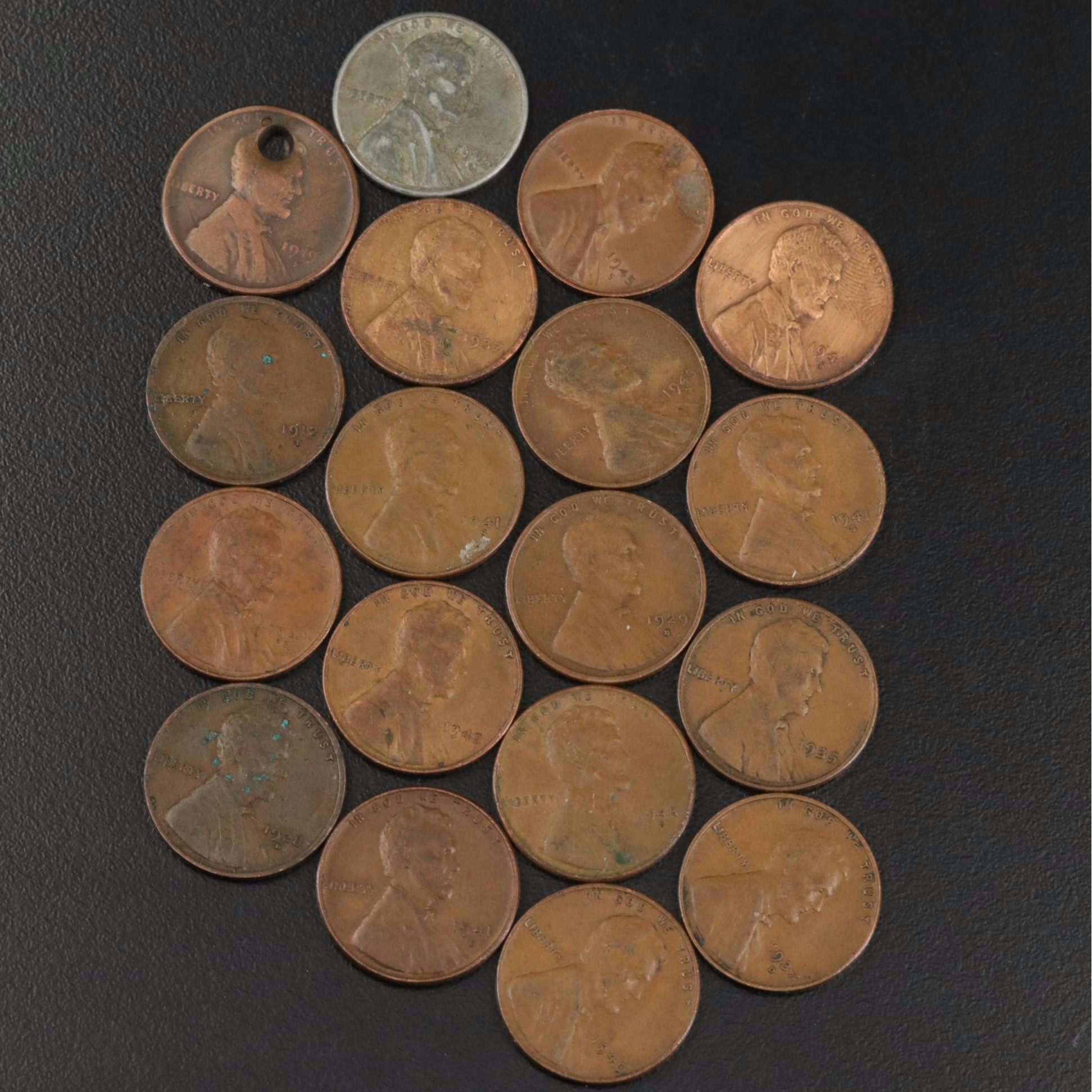 Group of Wheat Cents and Foreign Copper Coins