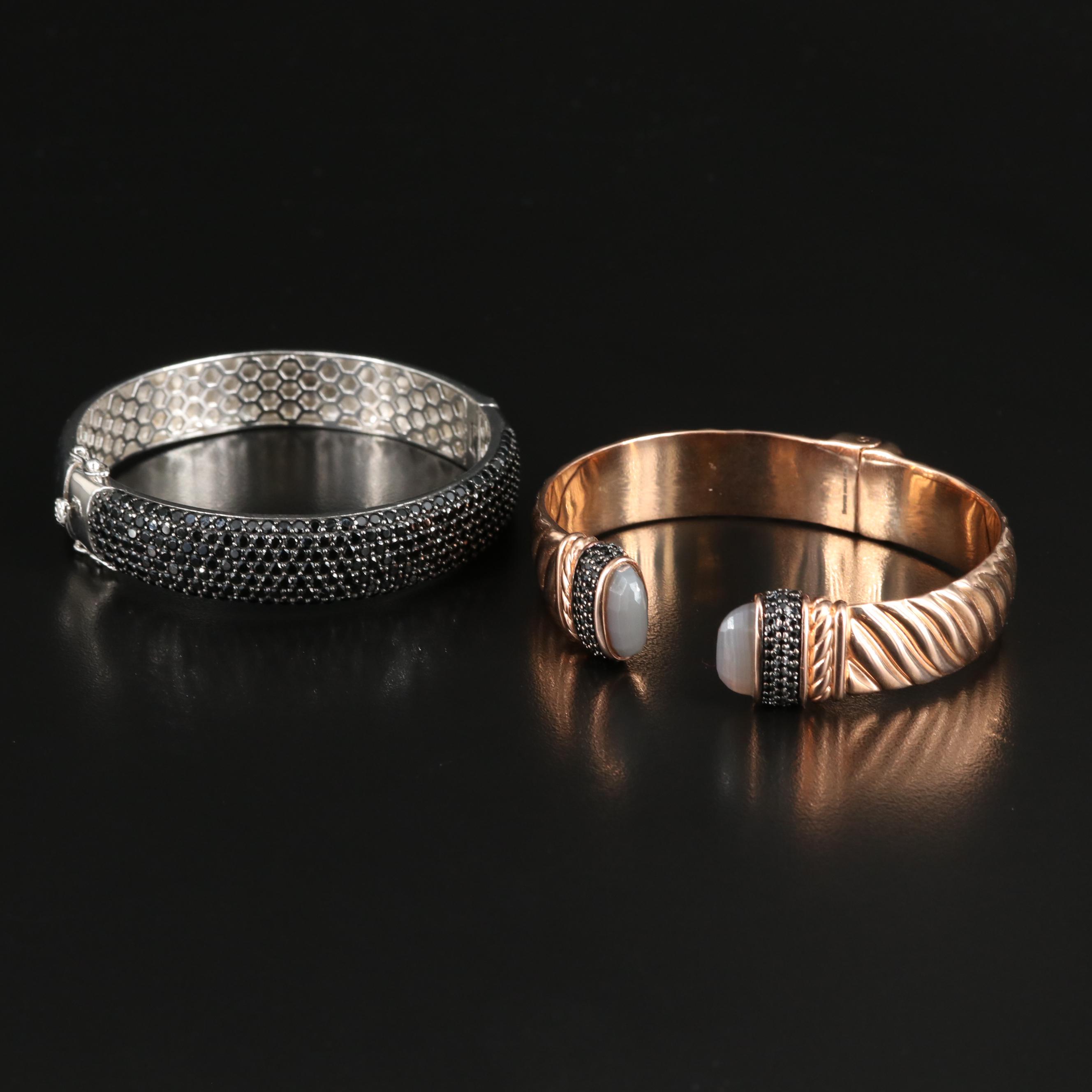 Sterling and Bronze Bracelets Featuring Spinel and Agate