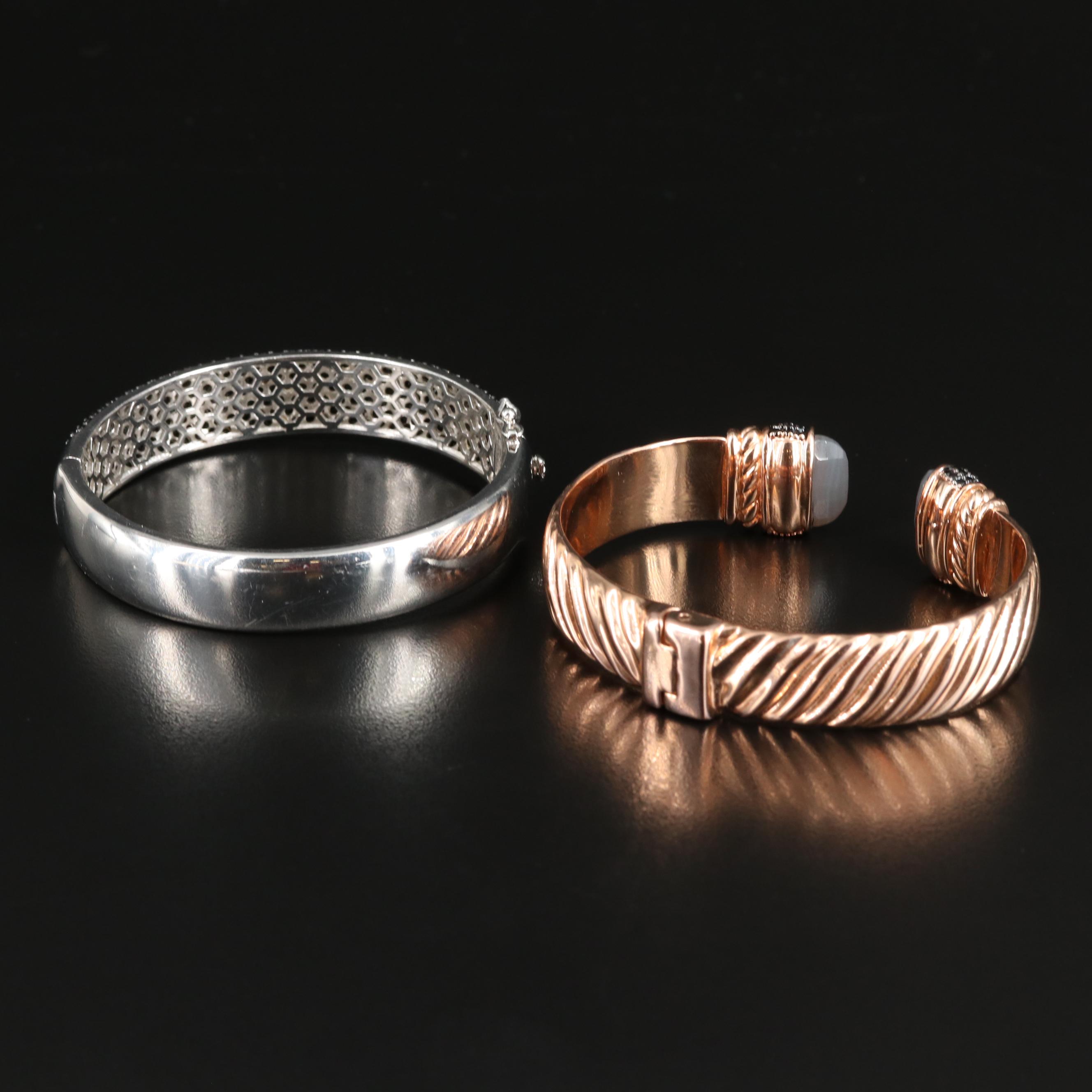 Sterling and Bronze Bracelets Featuring Spinel and Agate