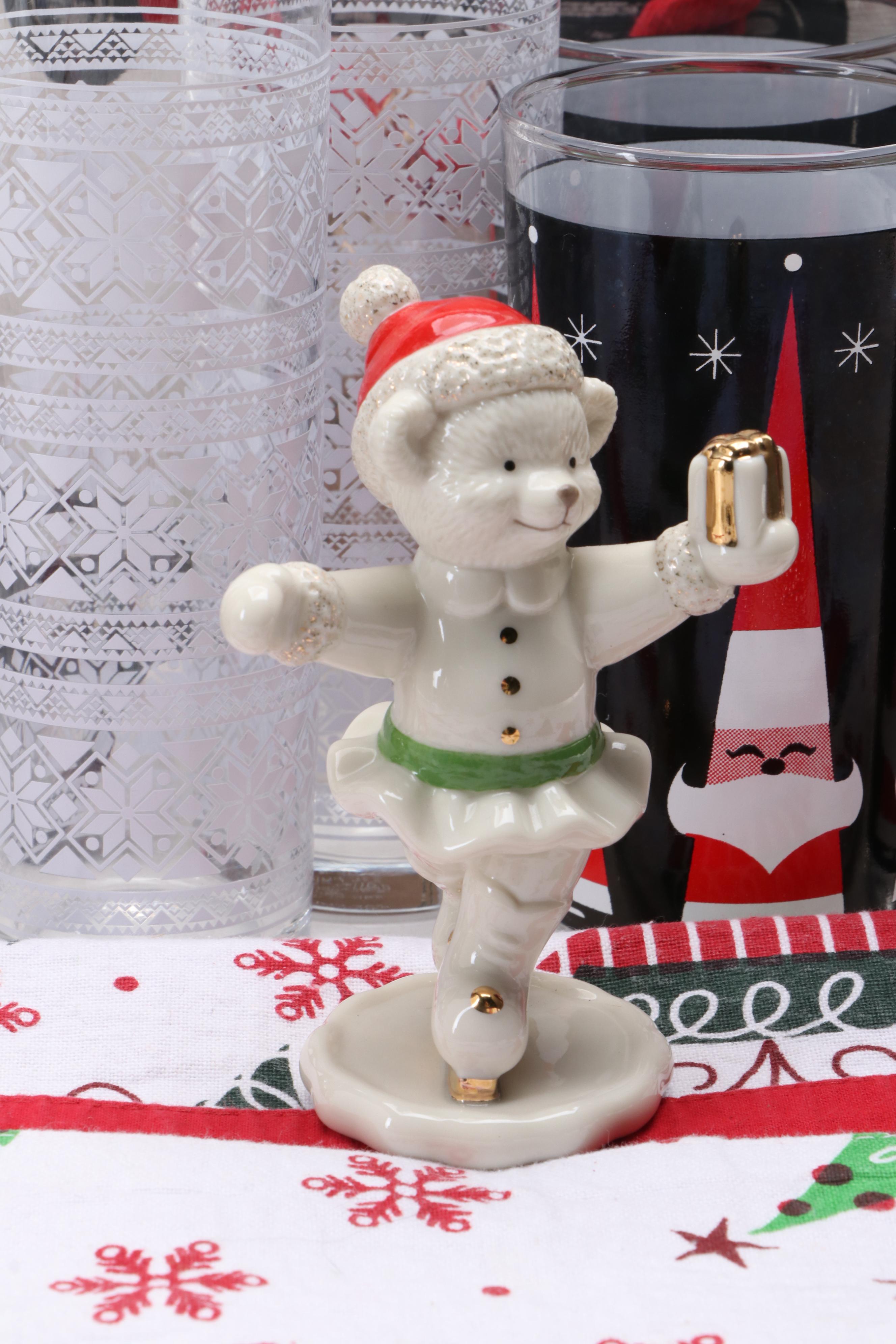 Lenox "Lady Bear on Ice" Porcelain Figurine with Other Christmas Table Décor