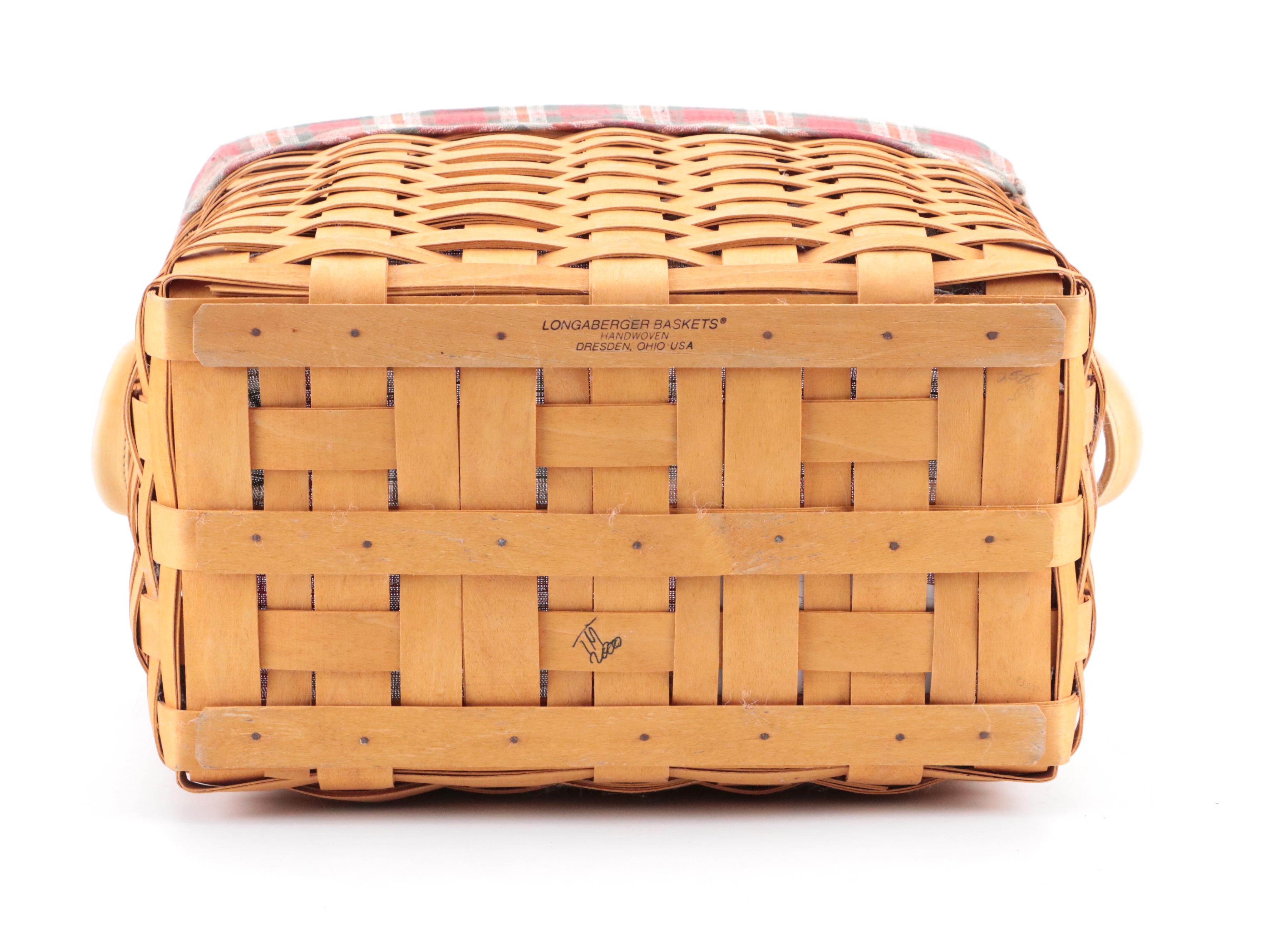 Longaberger Handwoven Wooden Baskets with Fabric Liners