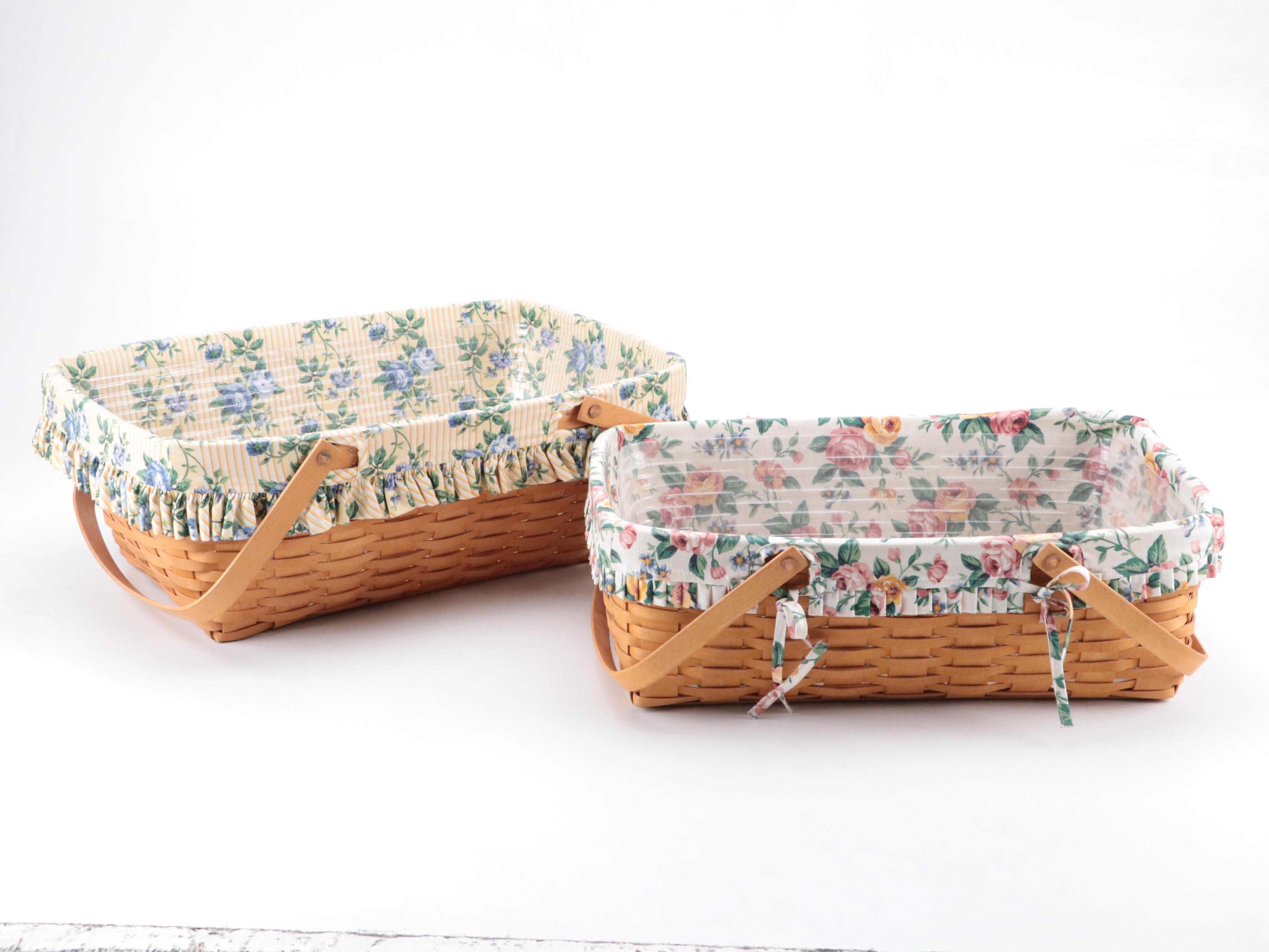 Longaberger Handwoven Wooden Baskets with Fabric Liners