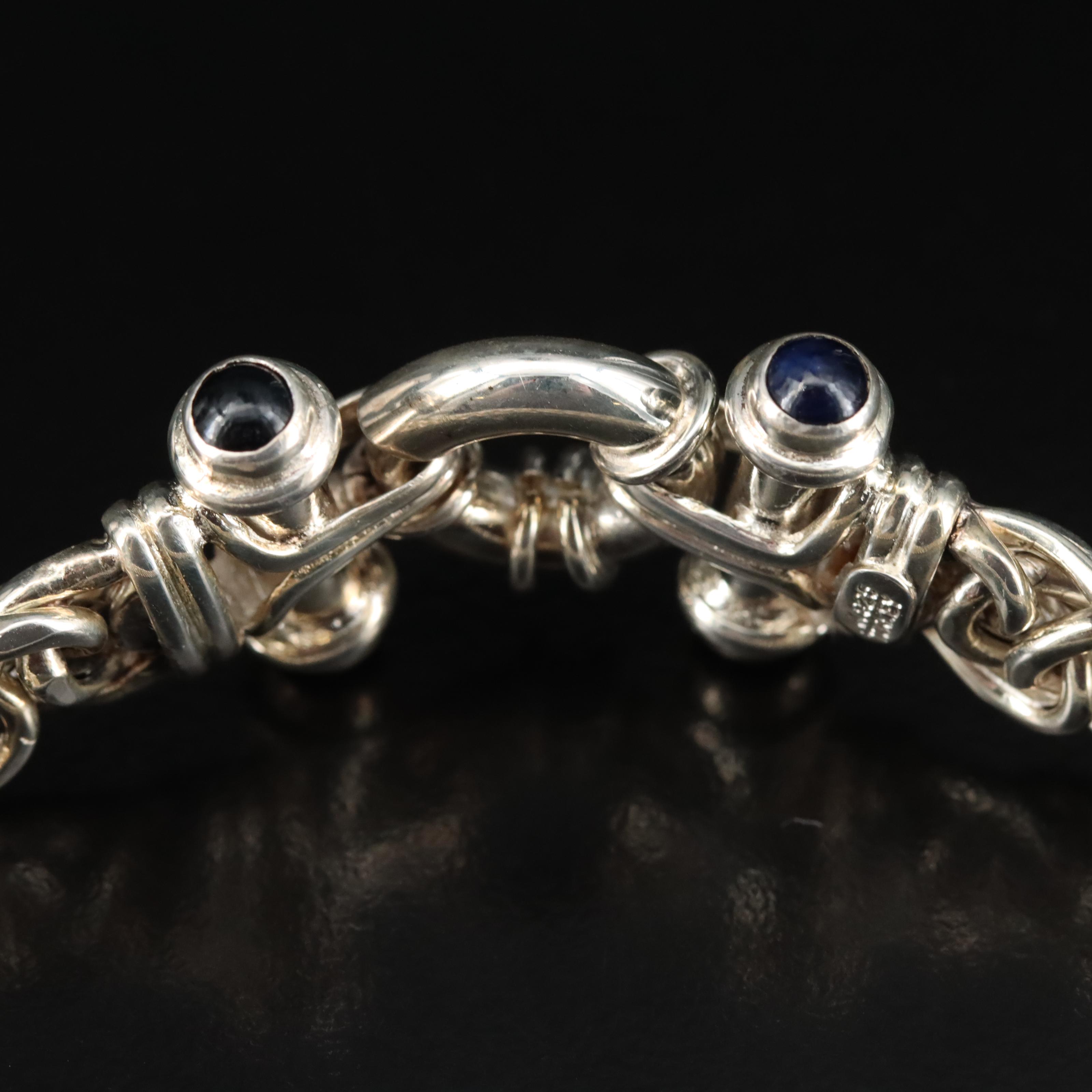 Sterling Wheat Chain Bracelet with Sapphires