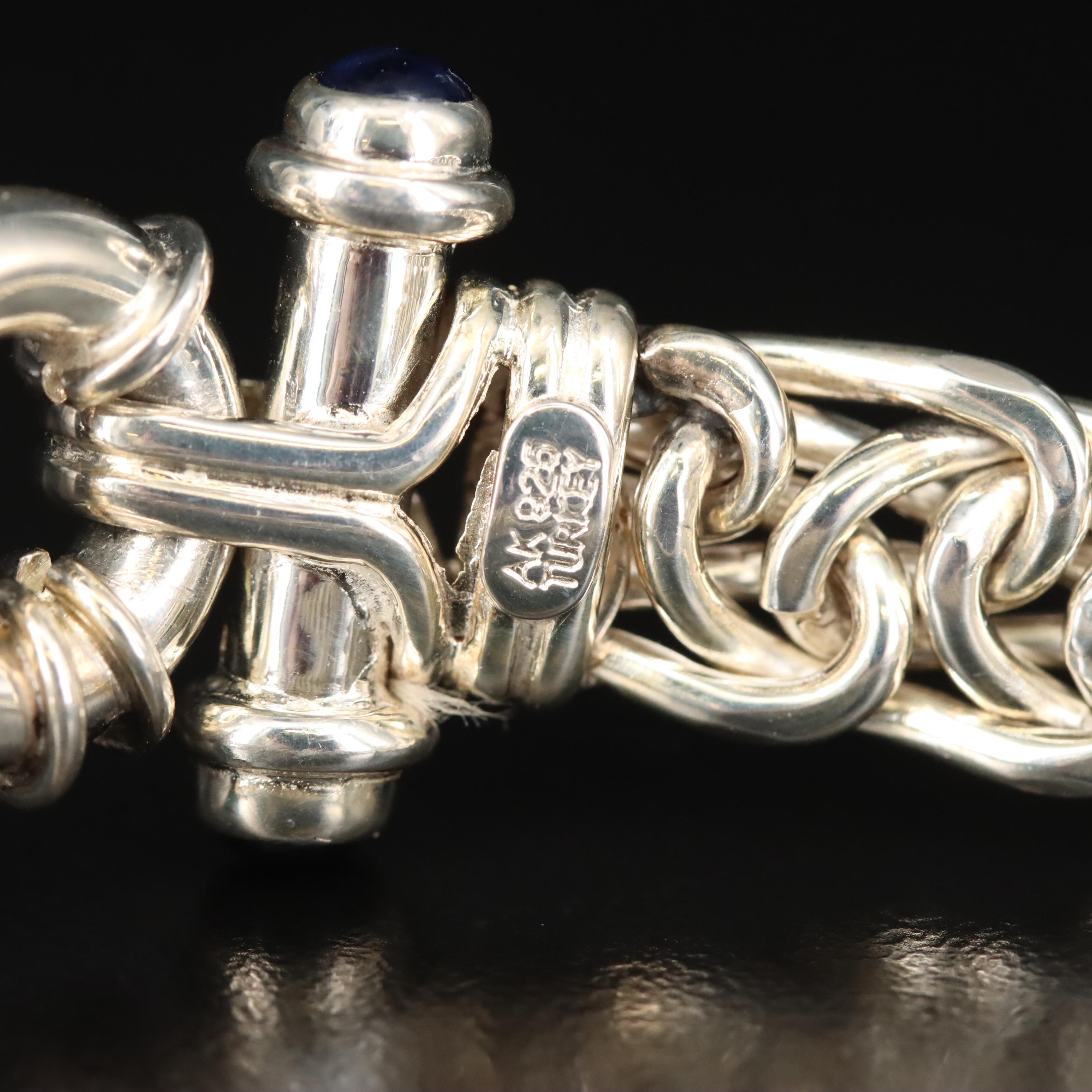 Sterling Wheat Chain Bracelet with Sapphires